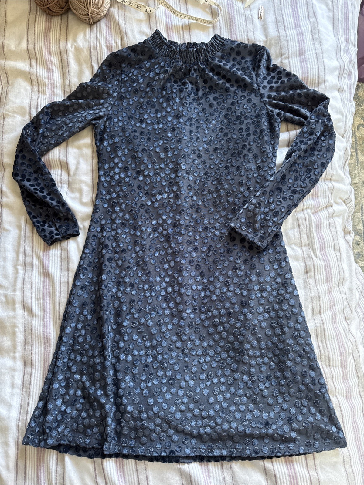 M&S Size 6 Evening Cocktail Dress, Velvet Spot Sparkly Stretchy Fitted Grey VGC