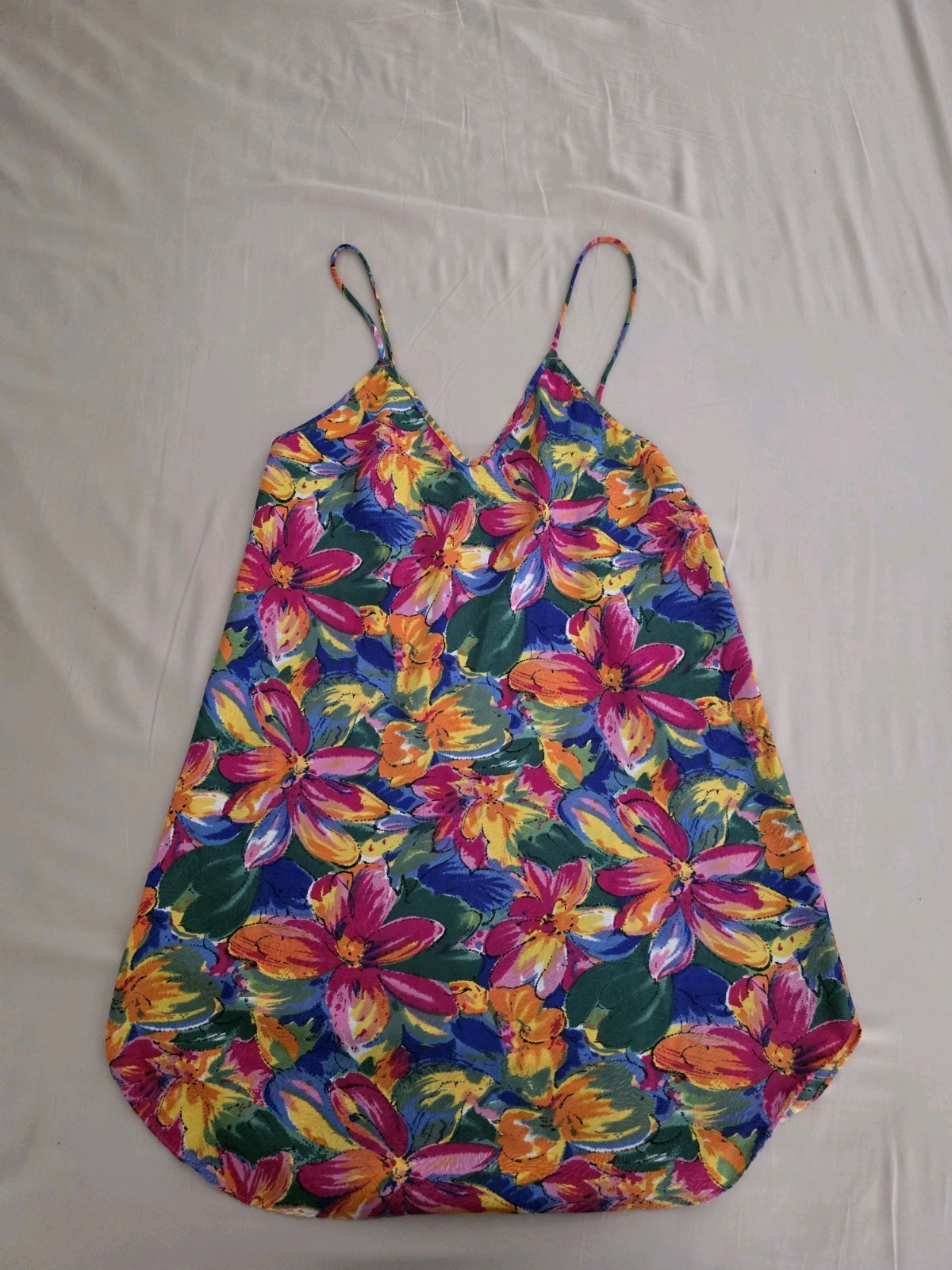Hawaii Vtg Floral Mini Spaghetti Strap Dress Purple, Pink, Orange, Yellow Small