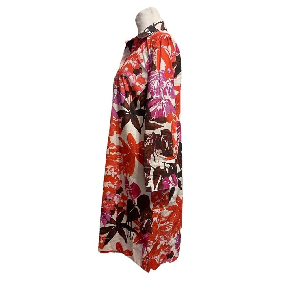 Sara Roka Floral Jackie Classic Shift Shirt Dress Made In Italy 42 US L