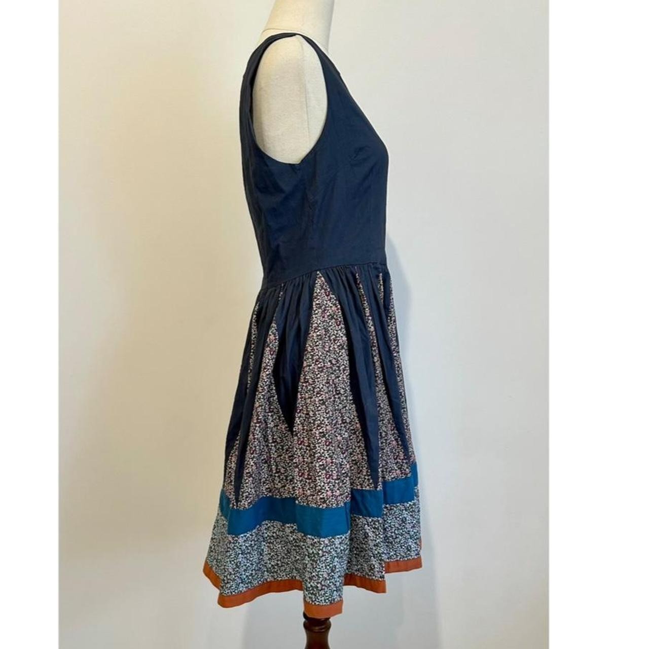 Gorman Patchwork Floral Cotton Fit & Flare Dress Size 10 Blue Orange