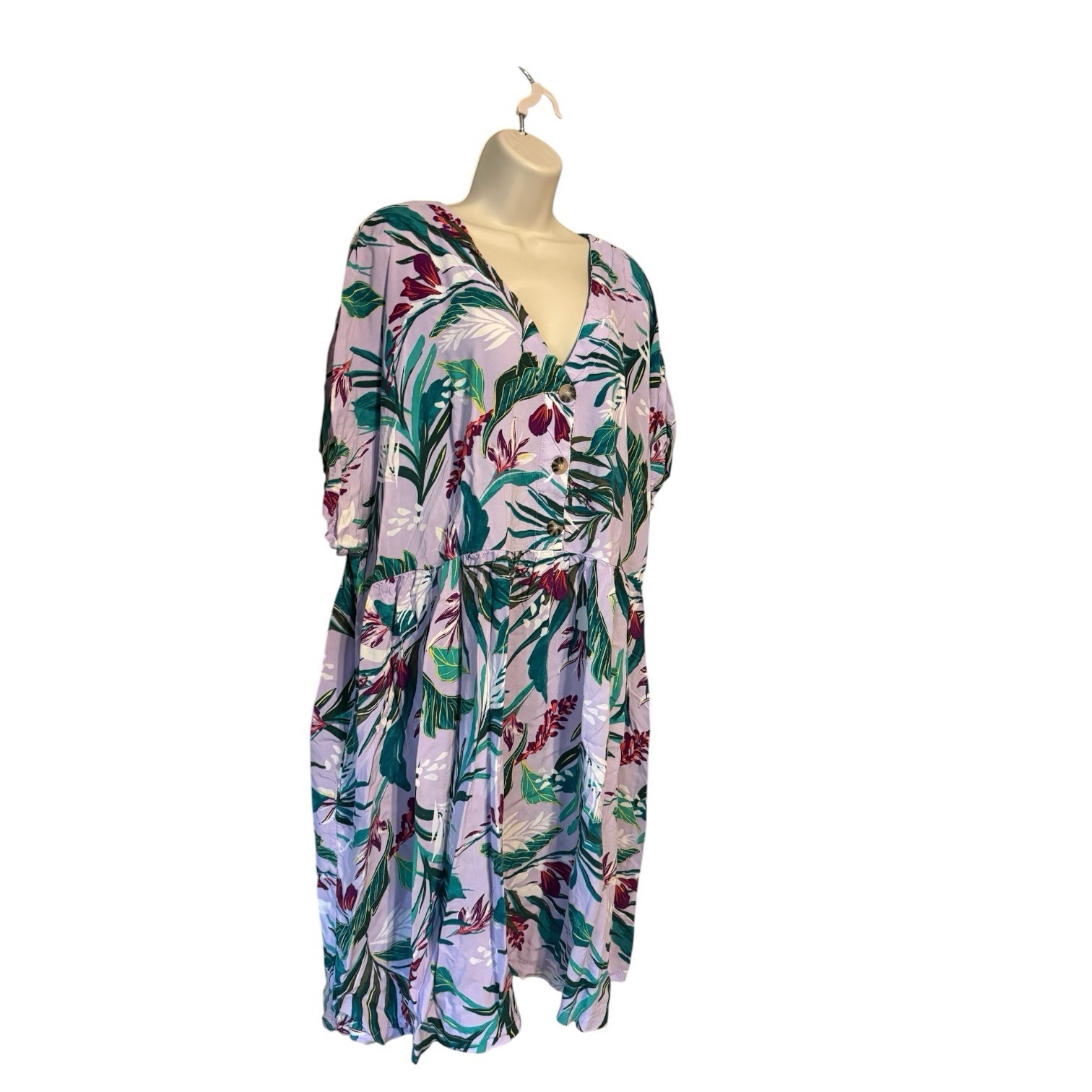Terra & Sky 3X Tropical Floral Rayon Midi Dress Plus Size 24W-26W Button Front