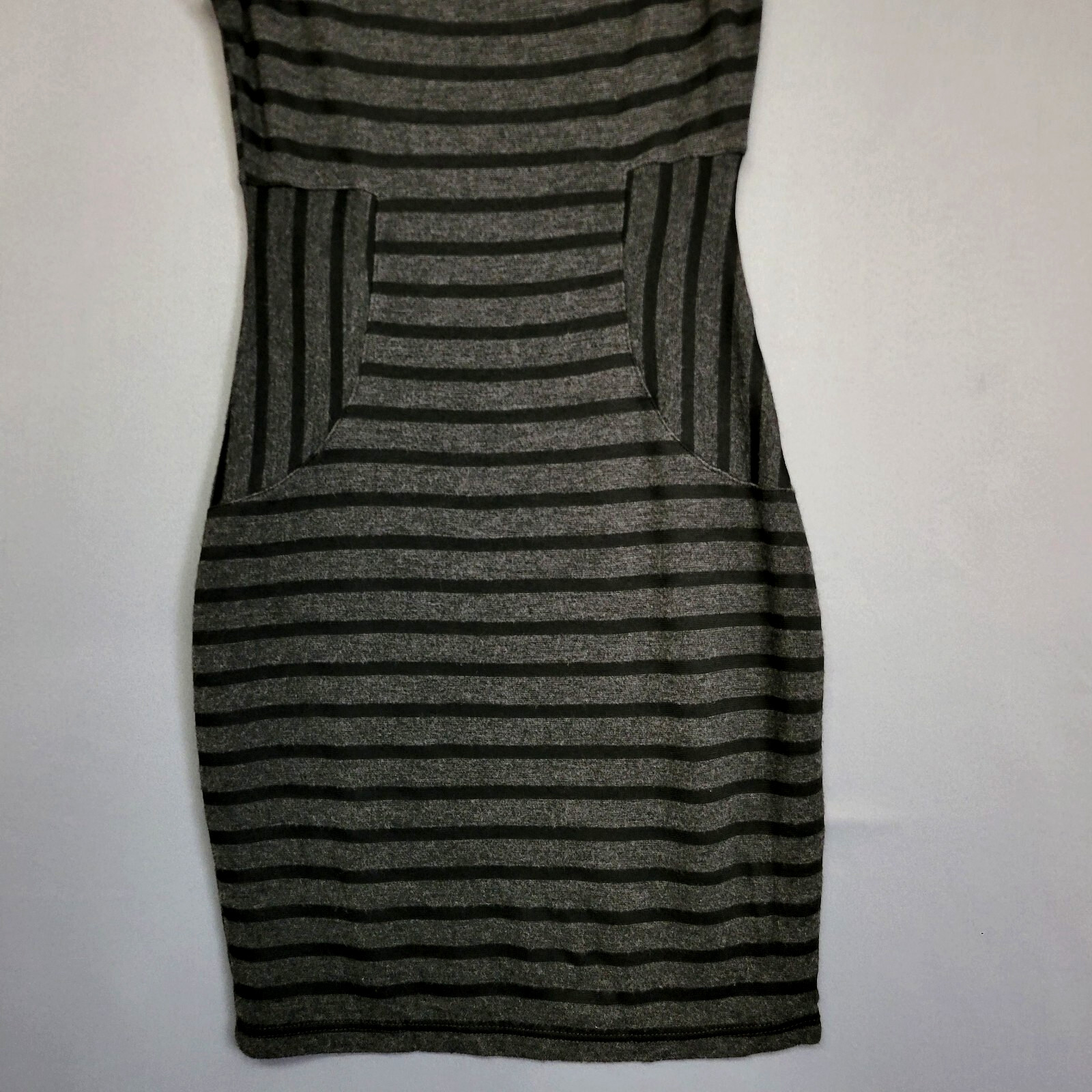 Soprano Bodycom Dress Womens Small Gray Black Knit Striped Sleekcore Modern Chic
