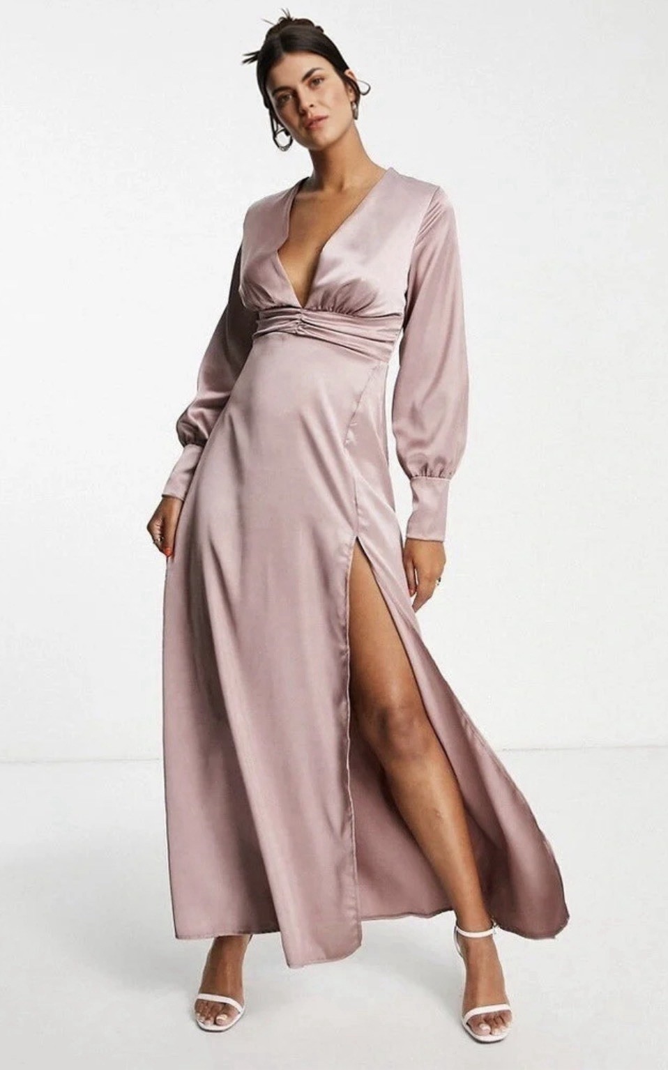 Blume Bridal size 10 Satin Plunge Maxi Dress Blush Pink Wedding Guest Bridesmaid