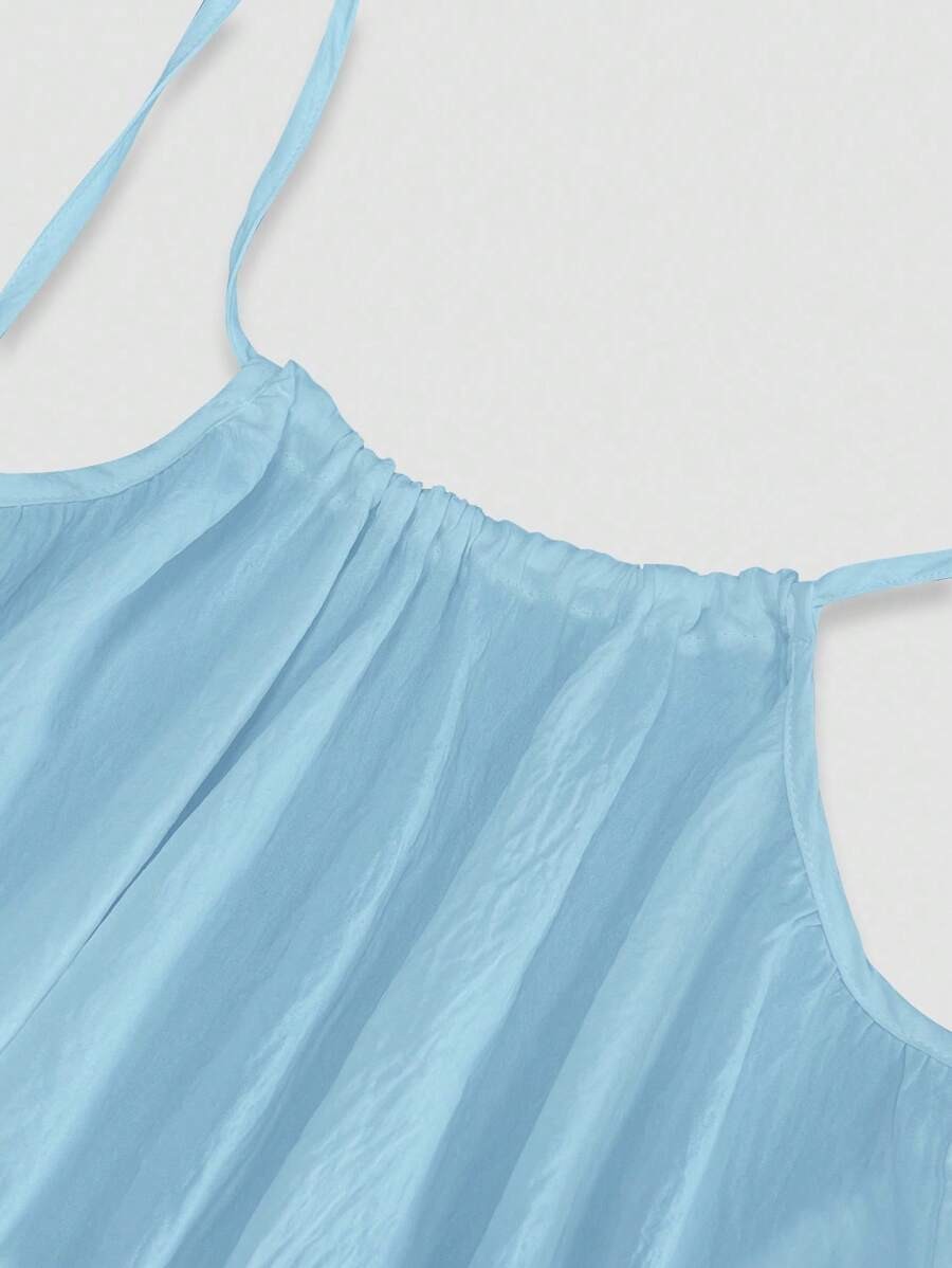 Spaghetti Strap Dress Side Pockets Backless Slit Hem Casual Cami Maxi Long
