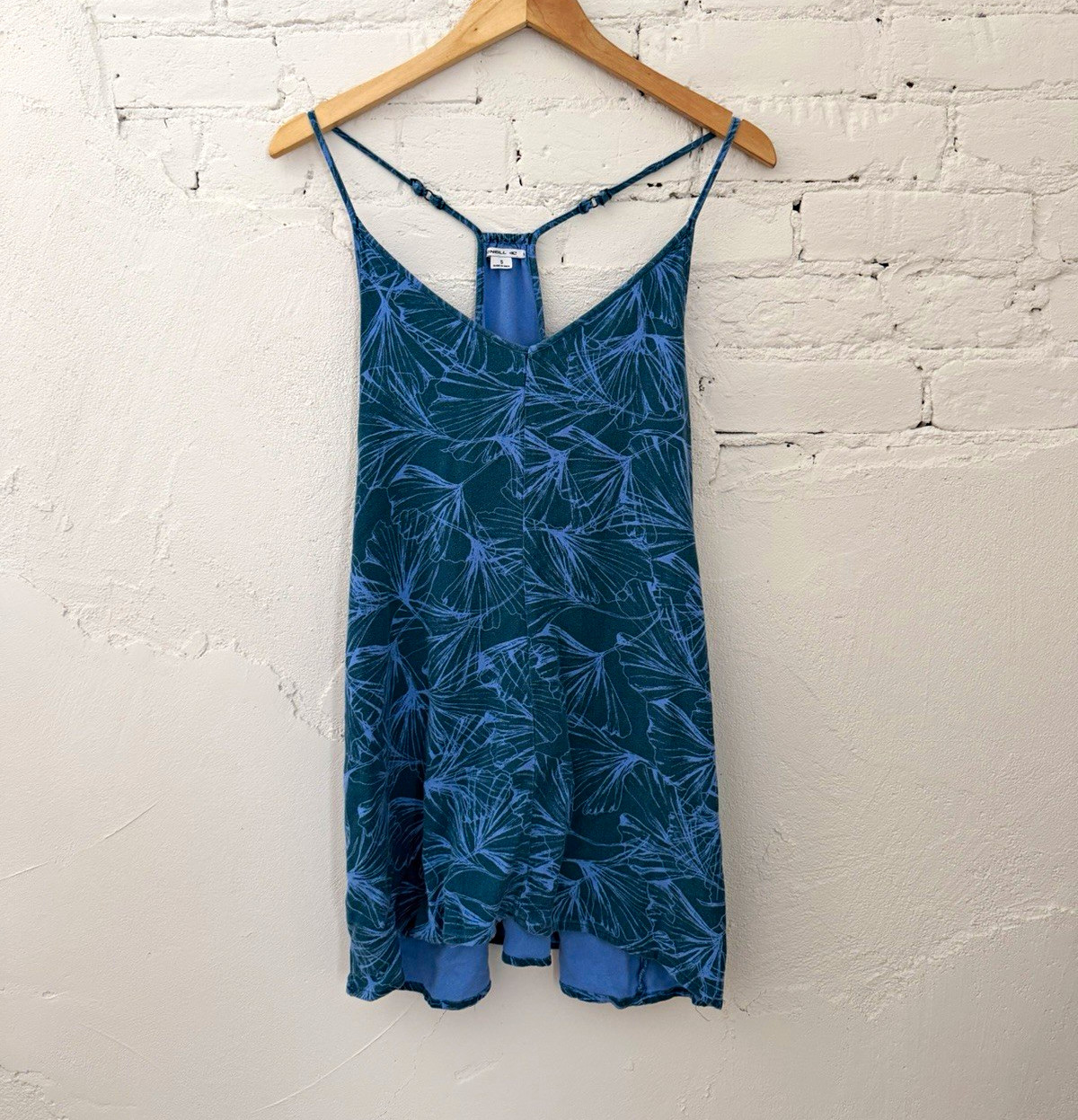 O’Neill Blue Tropical Leaf Slip Dress V-Neck Strappy Sleeveless Short S