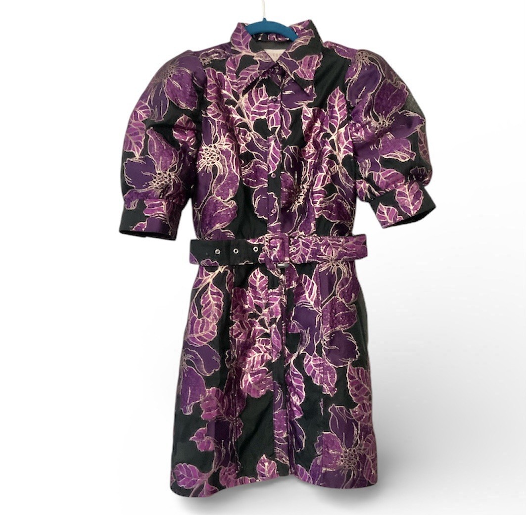 CIEBON Women’s Dress Small Metallic Floral Print Purple Black Party Holiday