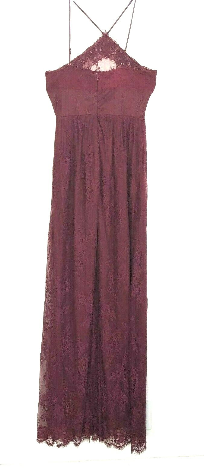 Heartloom Belle Burgundy Lace Halter Maxi Dress size XS Gown AAK