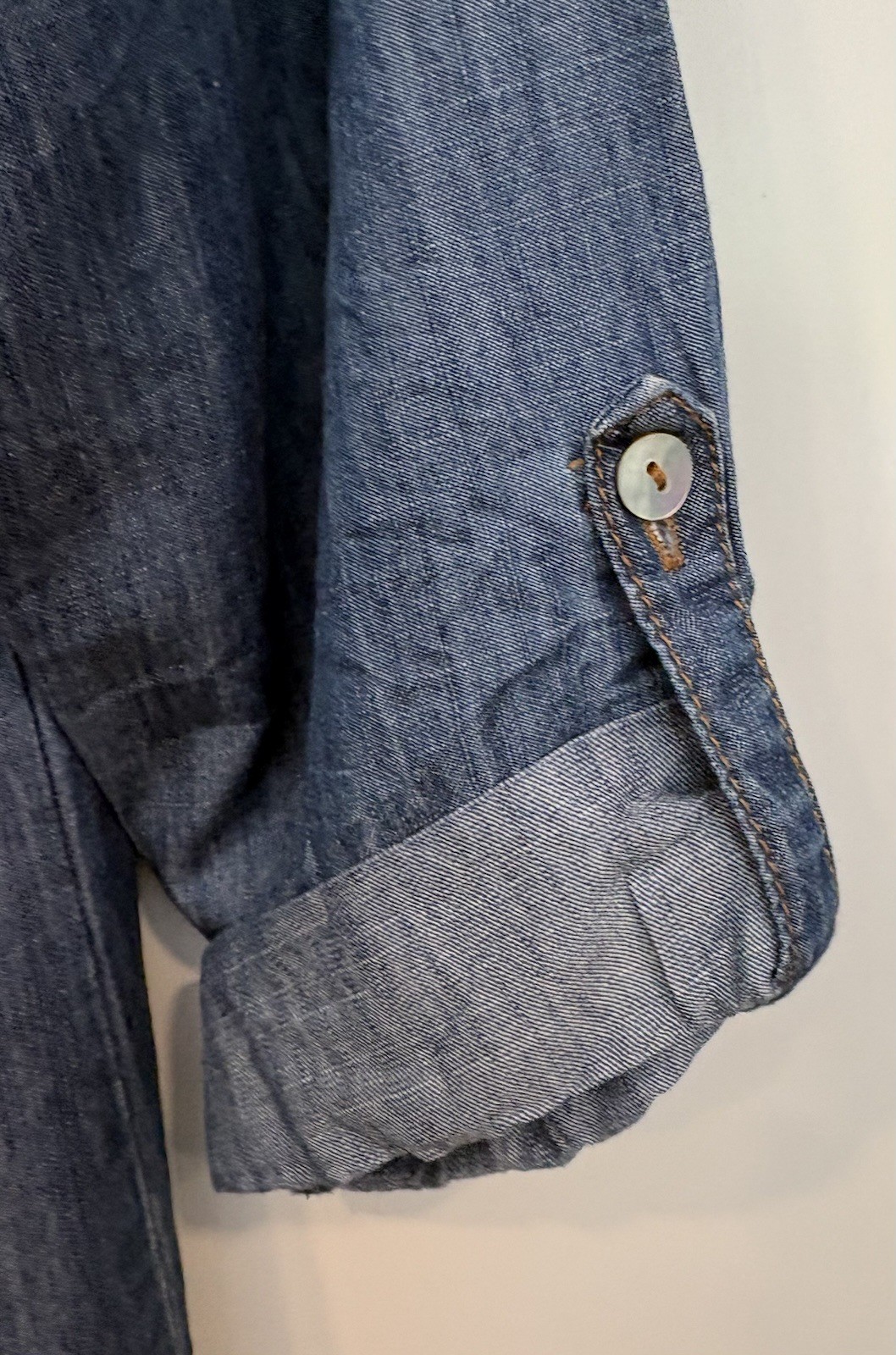 Spence Boutique Chambray Dress Roll Up Sleeves Ribbon Detail Sz 8 EUC
