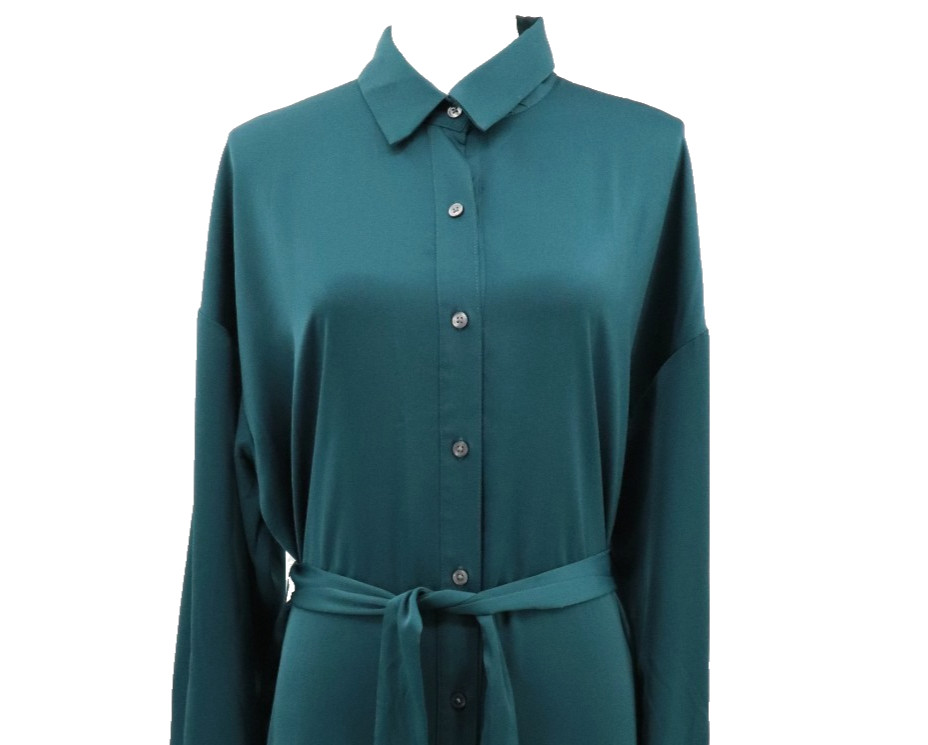 Banana Republic Maxi Button Shirt Dress Sz XL Green Sateen Belt Long Sleeve New