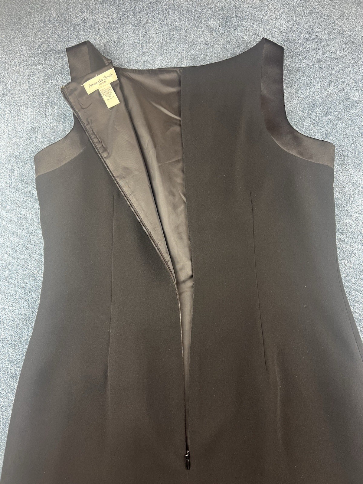 Amanda Smith Y2K Black Sheath Shift Dress Black Satin Trim Women’s Size 10