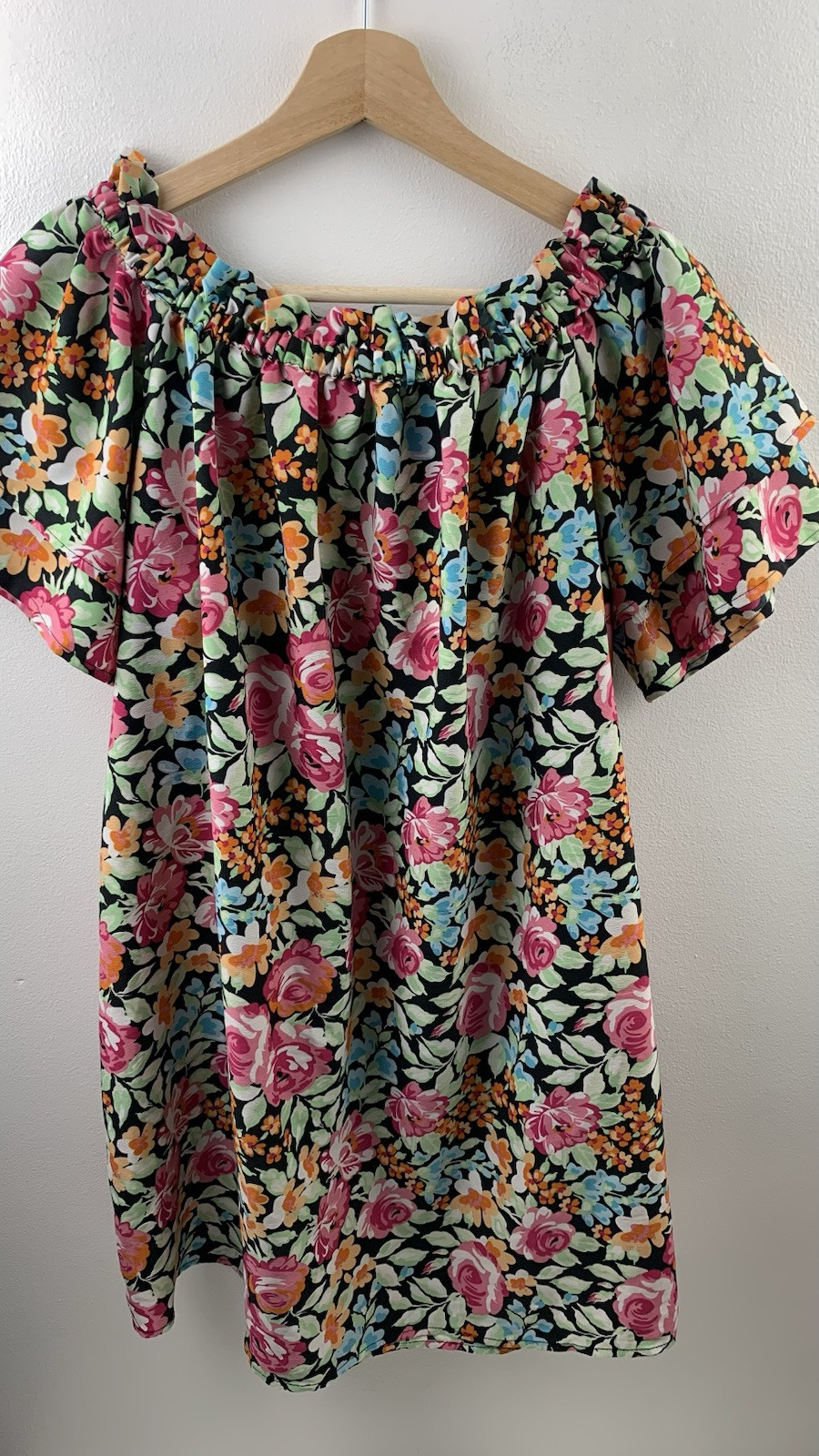 Multicoloured Floral Off The Shoulder Summer Dress Size 14