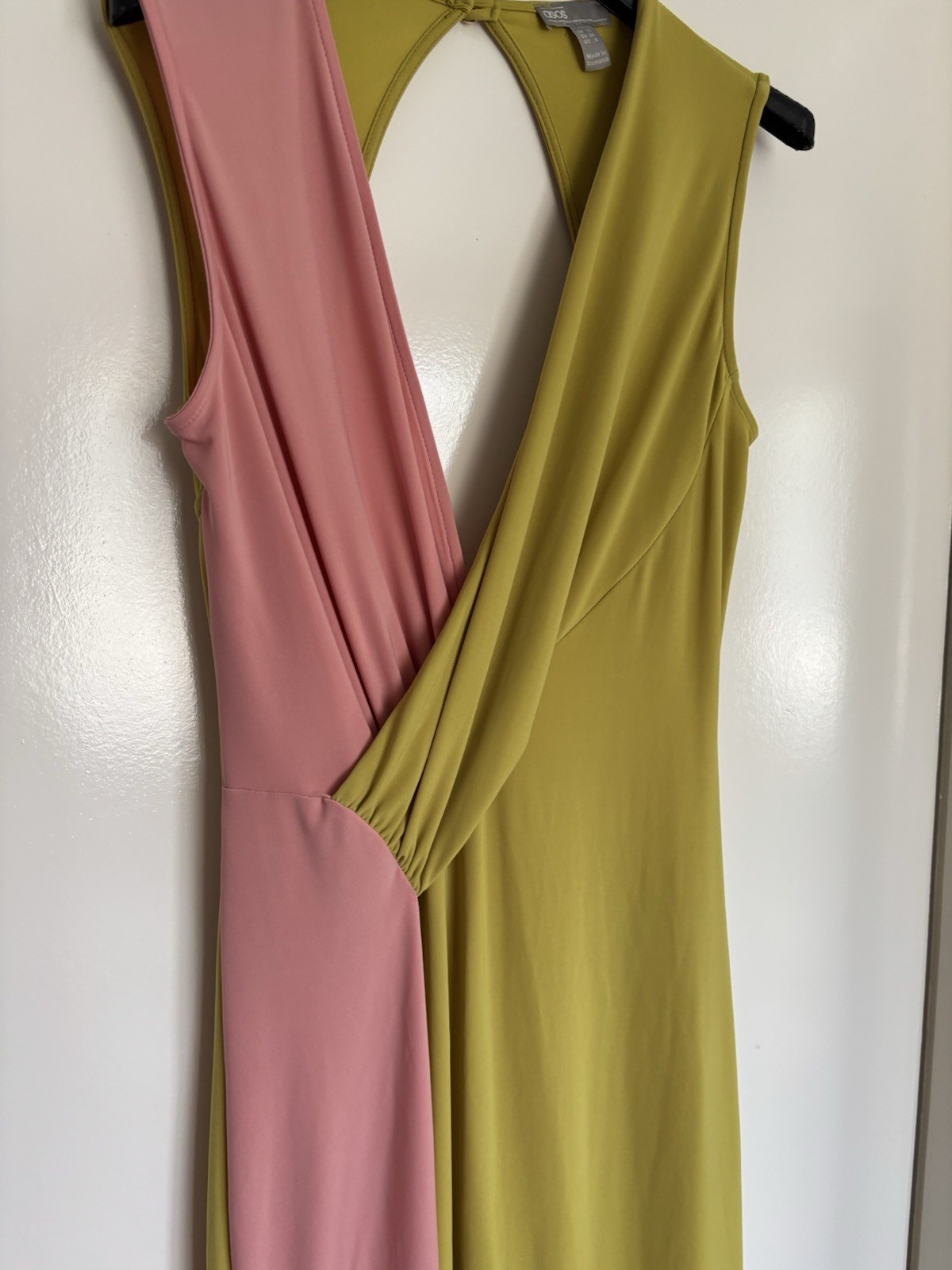 ASOS Olive Green & Pink Colour-Block Sleeveless Open Back Occasion Maxi Dress 10