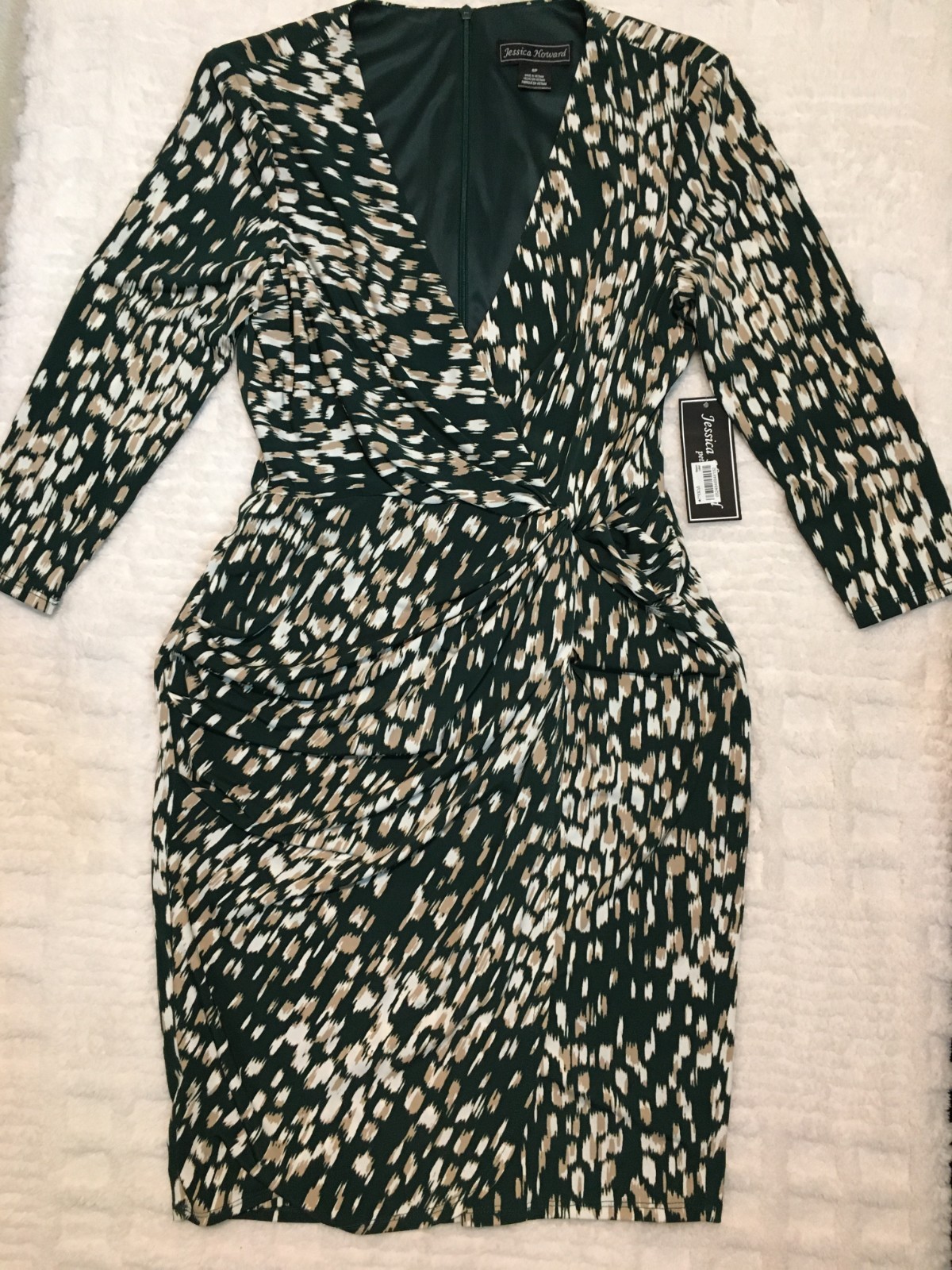 Jessica Howard Wrap Dress 6P Green Lined Modest Formal Party 3/4 Sleeve Midi