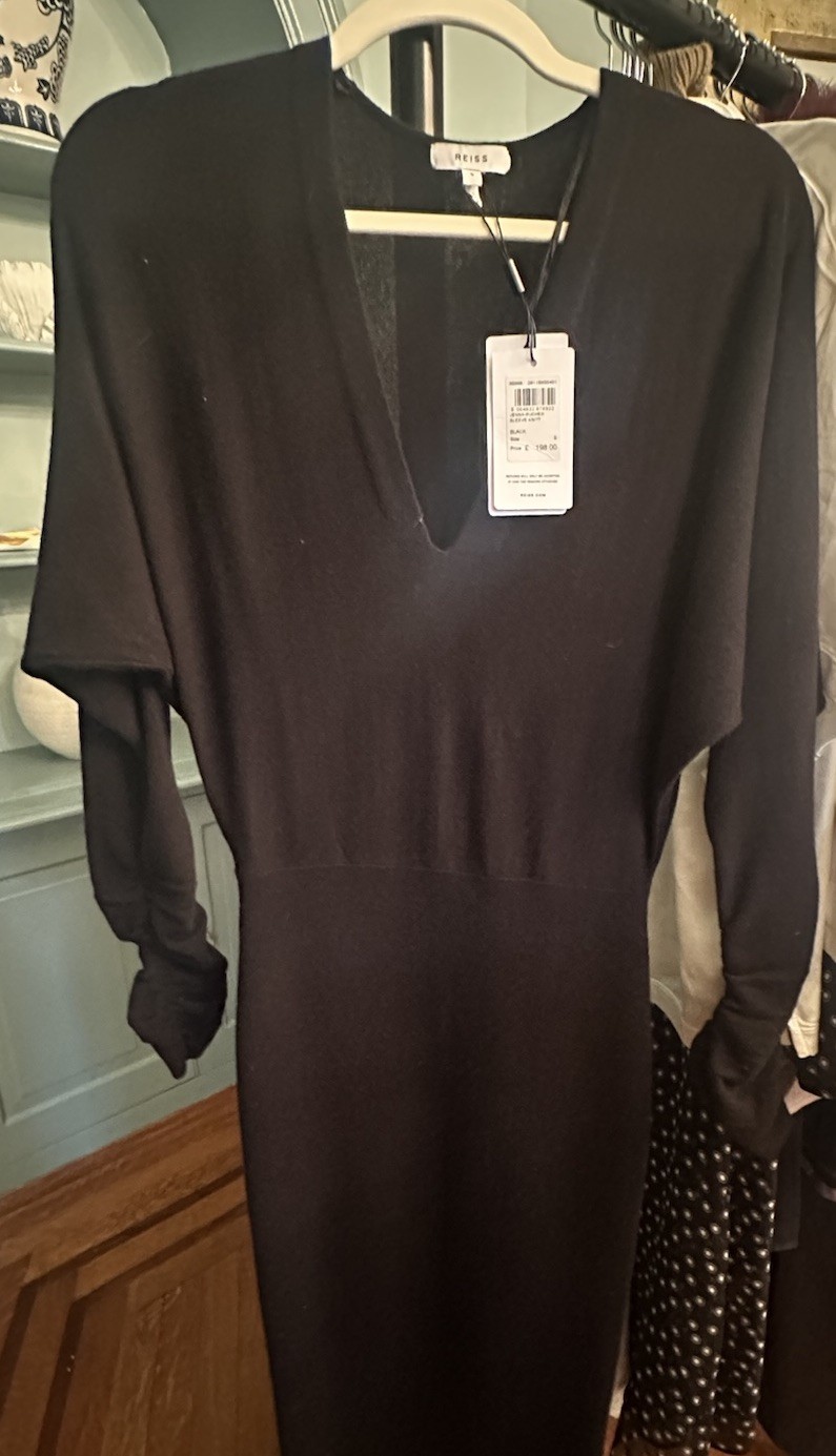 NWT REISS Jenna-Ruched Knit Body-Con Black Dress- Sz S