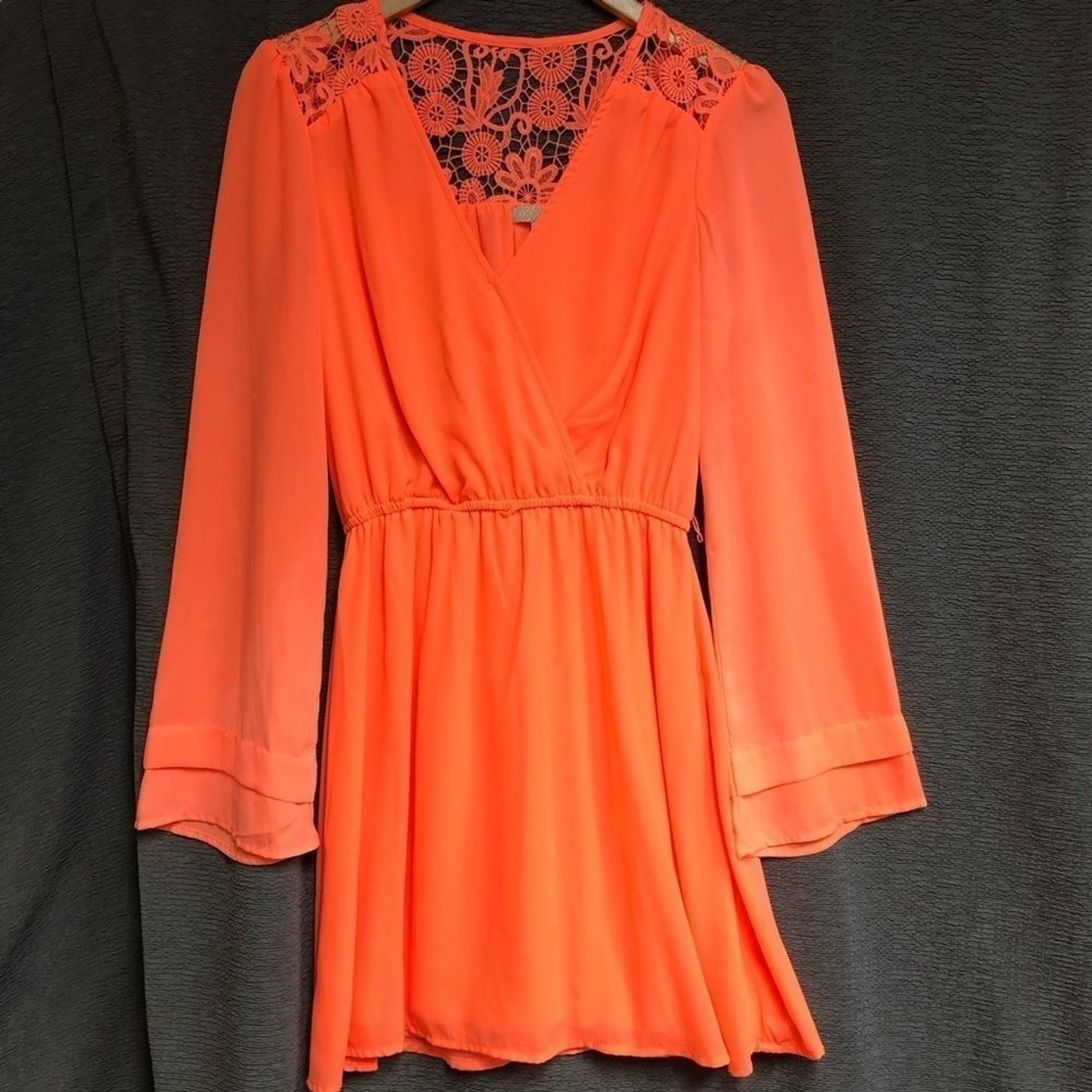 GB small tangerine, orange chiffon cross bodice elastic waist, flare sleeves