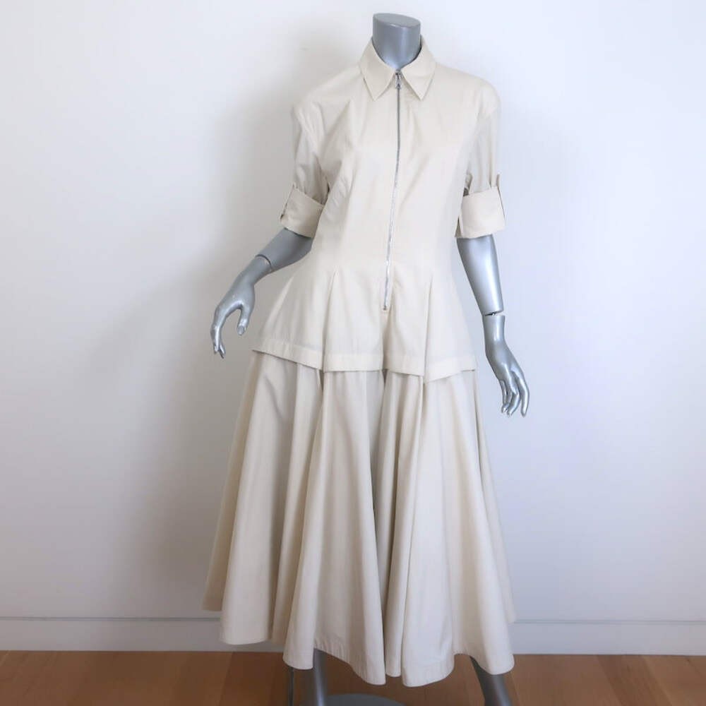 Bottega Veneta Layered Shirtdress Seashell Cotton Size 40 Zip-Front Midi Dress