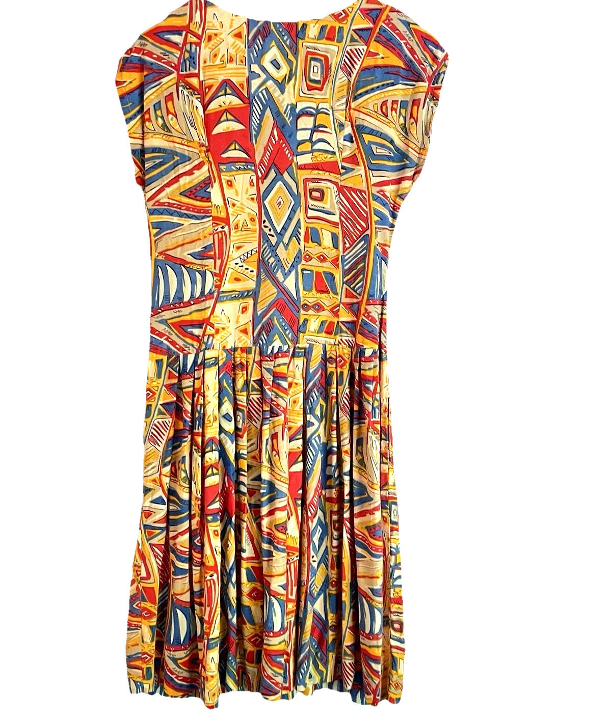 Vintage Adini Abstract Geometric Rayon Midi Dress Made India L Colorful 90s