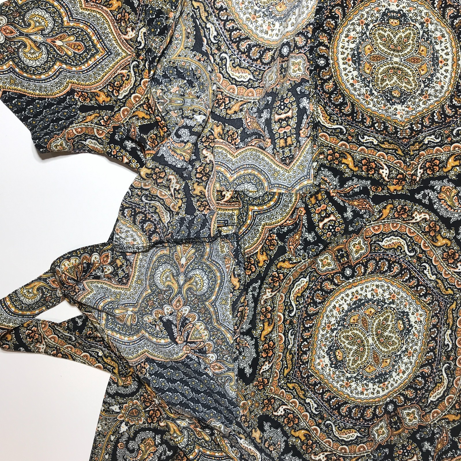 NWT Bishop + Young Woven Paisley Patchwork Wrap Dress Maxi in Black Combo XL
