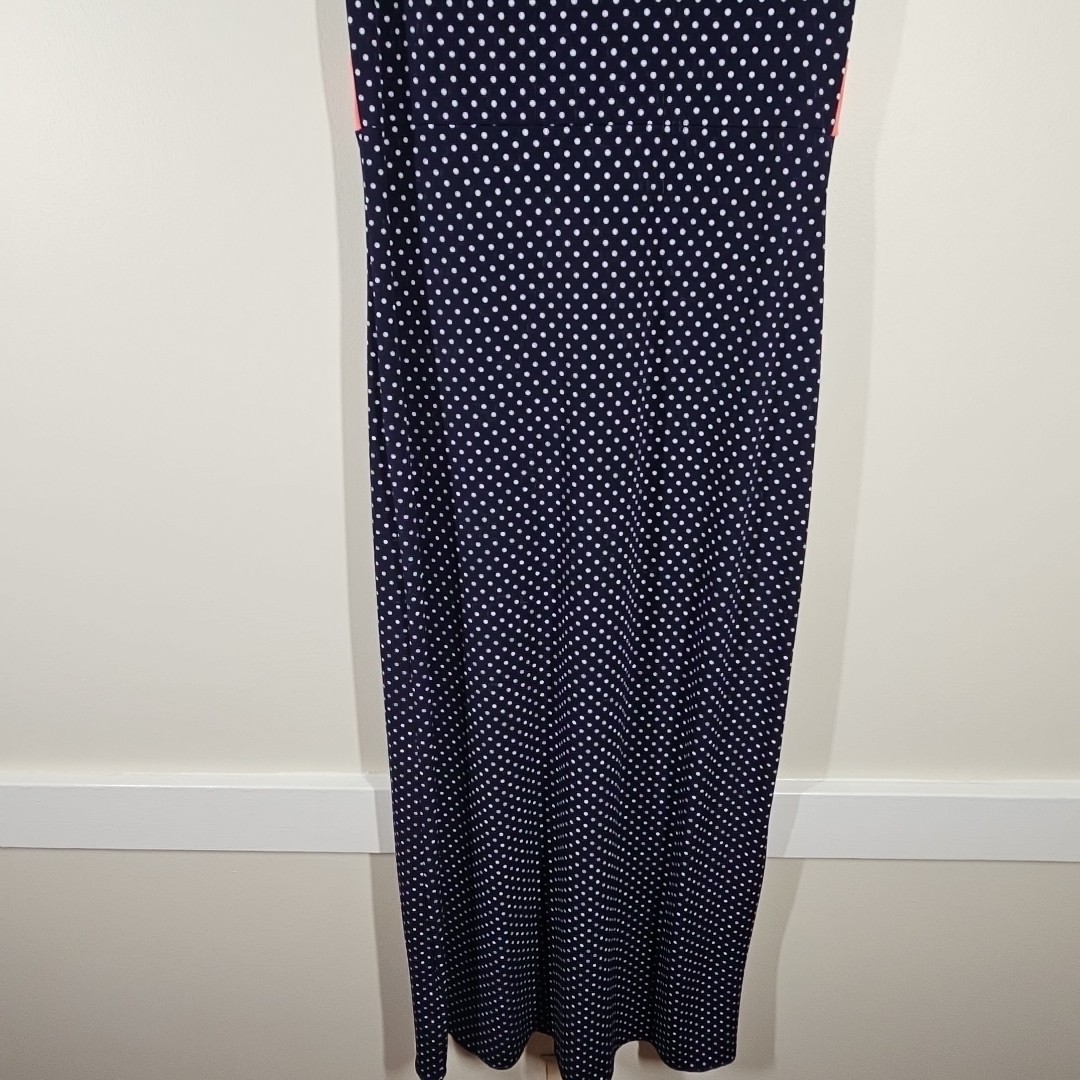 Enfocus Studio Size 8 Maxi Dress Sleeveless Navy Blue With White Polka Dots