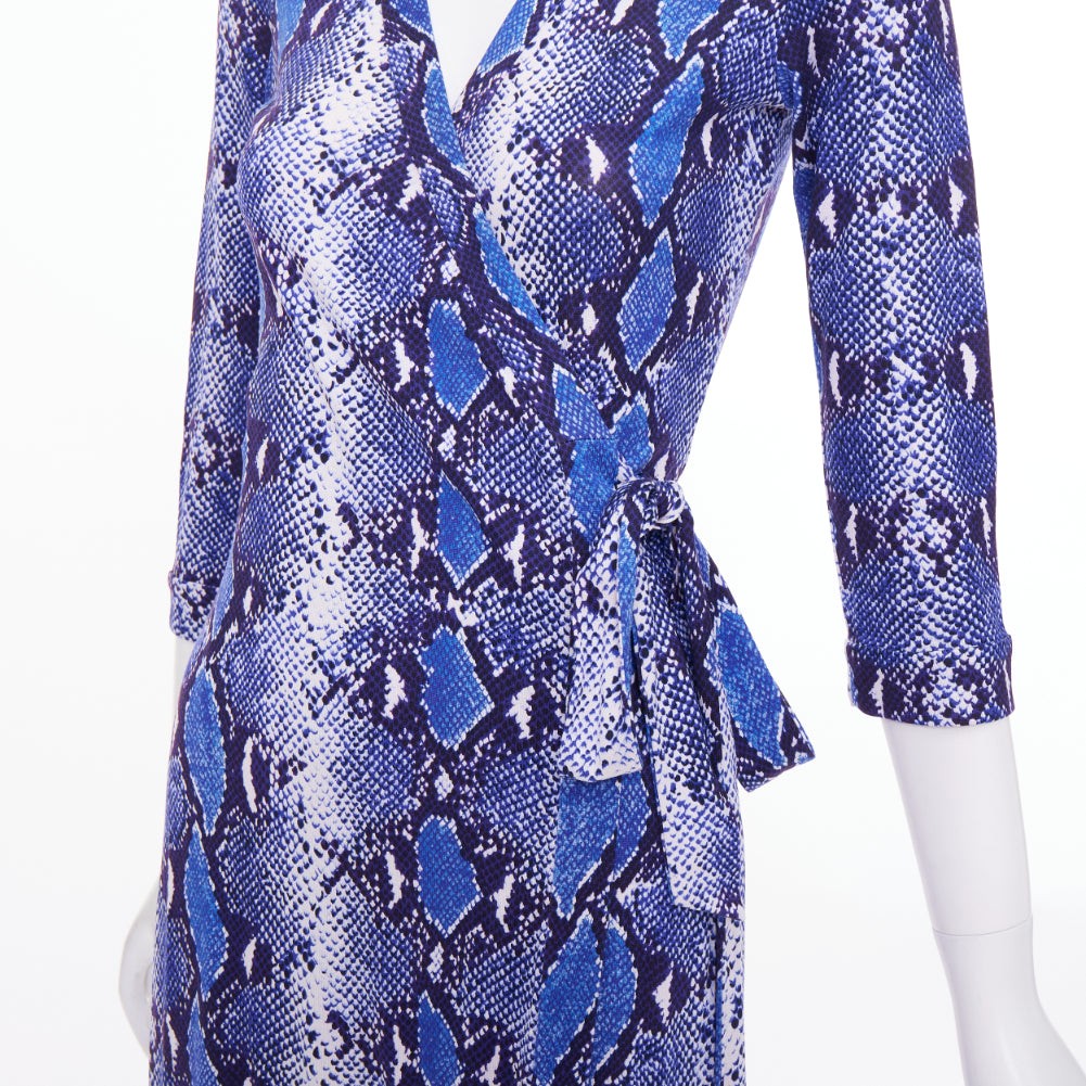 DIANE VON FURSTENBERG Abigail blue python snake print silk jersey dress US2 S