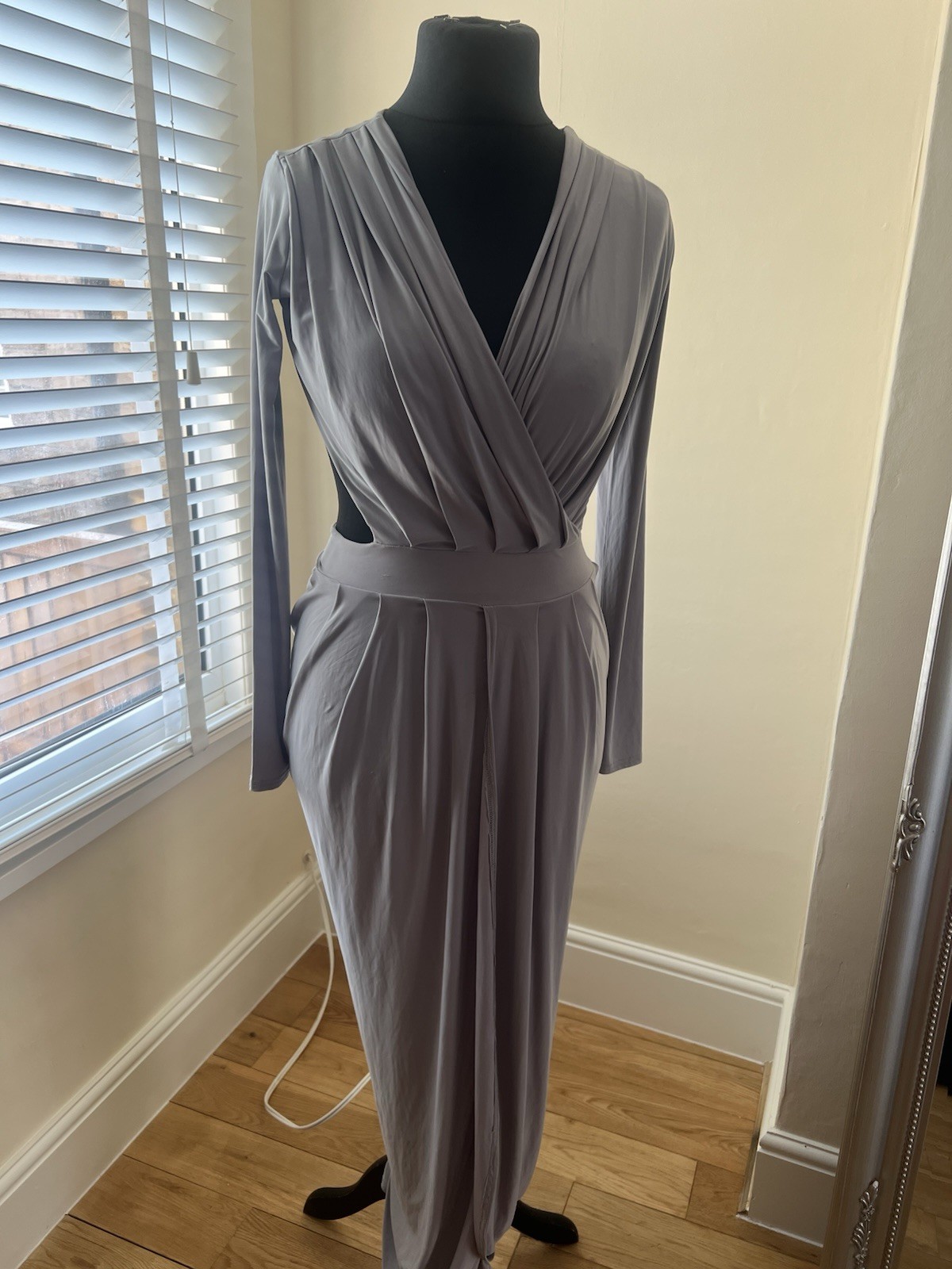 Grey Sexy Backless Party Open Slit Dress