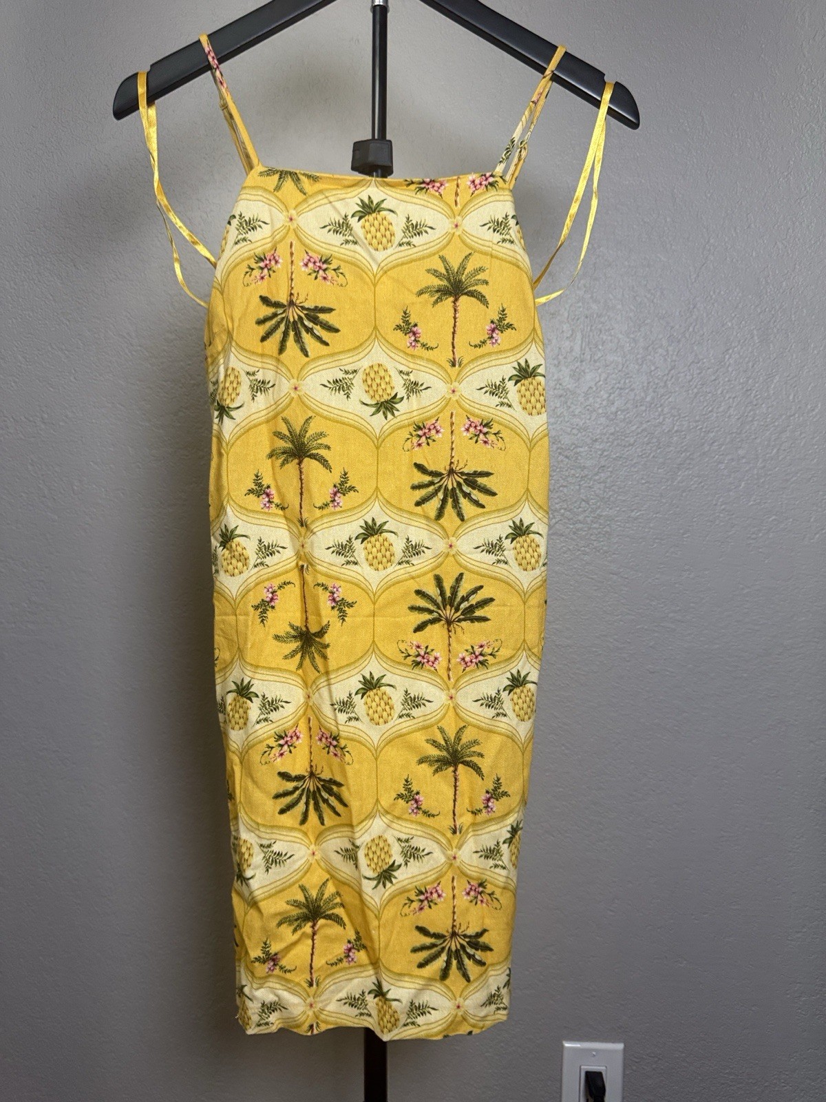 Monteau Los Angeles Yellow Tropical Floral Square Neck Midi Sundress S