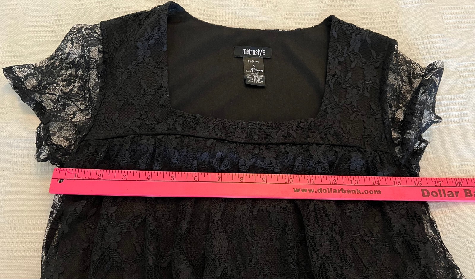 Metro Style Short/ Cap Sleeve Dress Black Lace Tiered Size 4