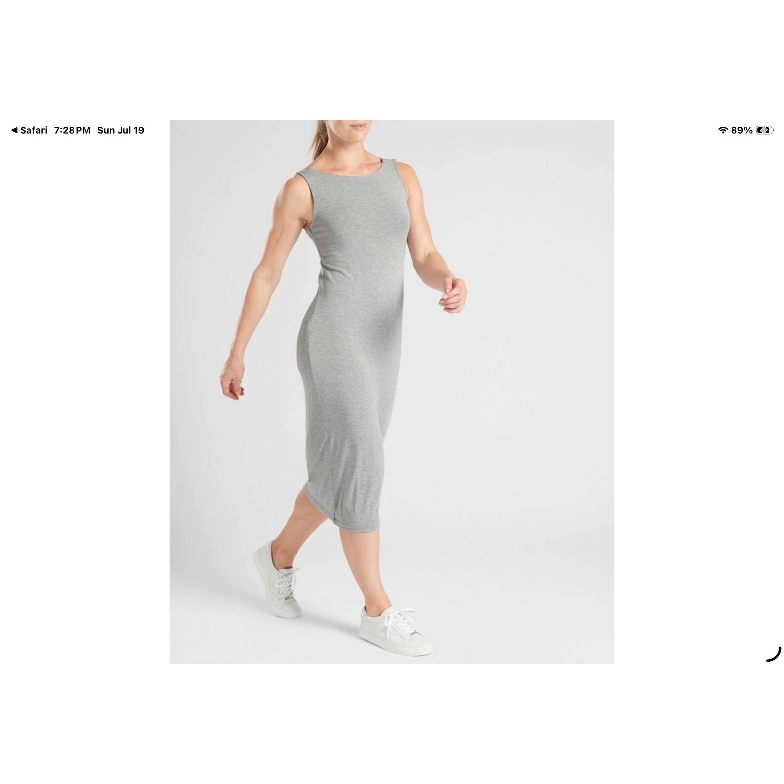 Athleta Santorini Midi Solid Dress Grey Heather MicroModal Empire Waist 446866 S