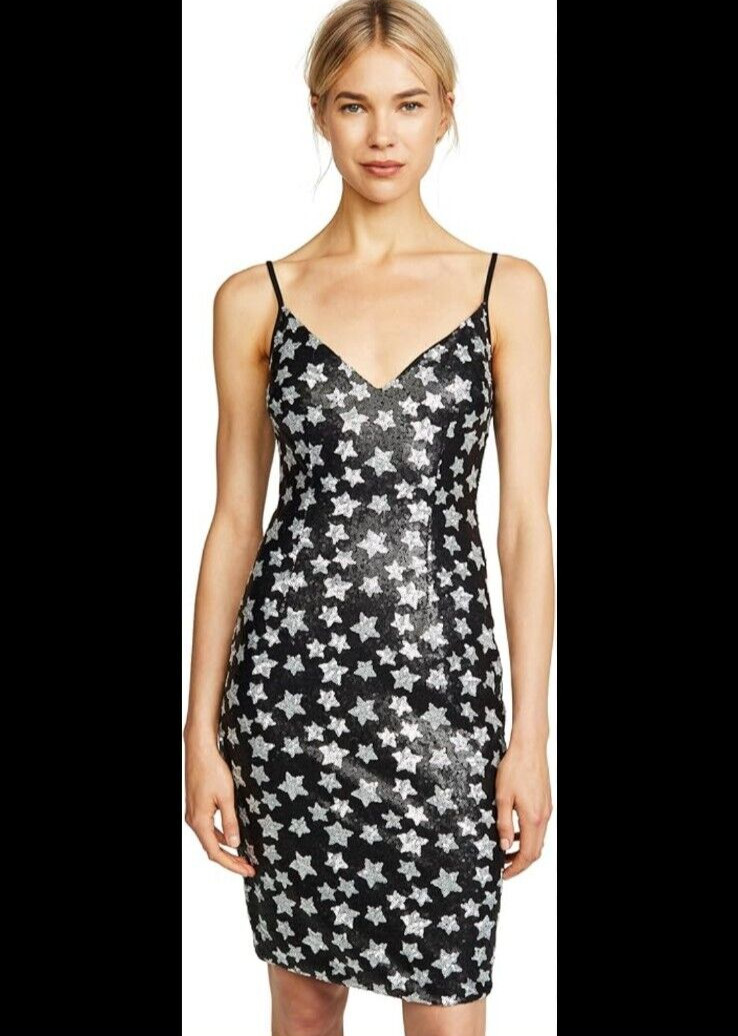 Black Halo Amorie Sequin Dress 12 Starry Night Party Mini Cocktail Black Silver