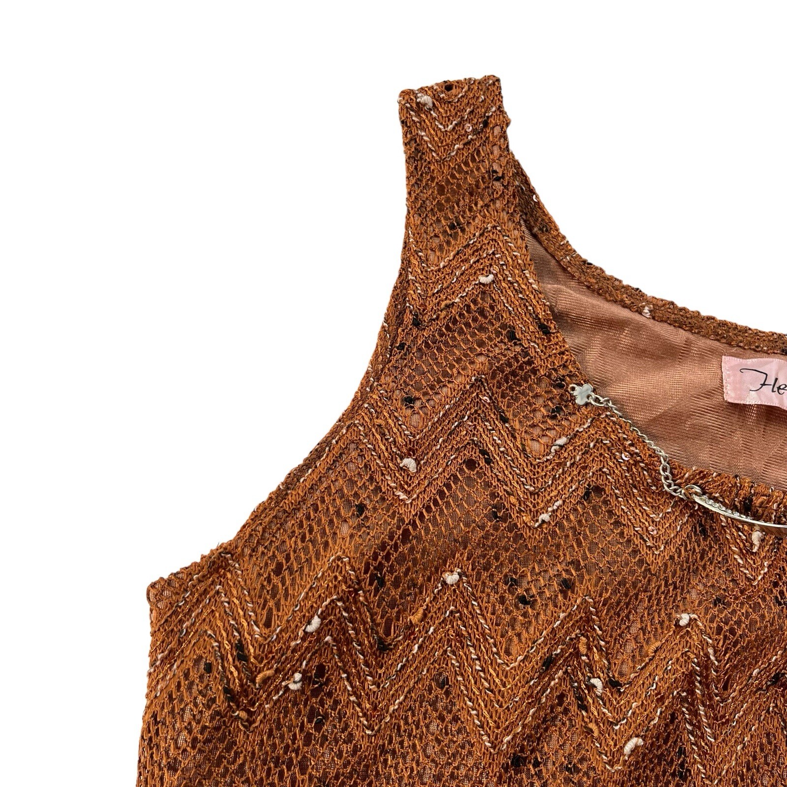 He Juan Womens Medium Brown Teal Sequin Silk Knit Tank Ruffle Layered Mini Dress