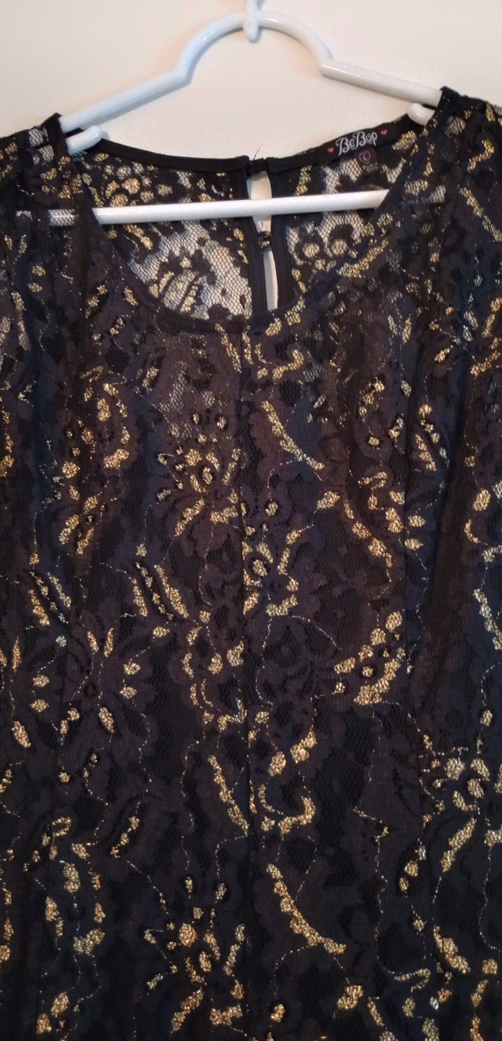 Vintage BeBop Junior’s Black & Gold Lace Fit & Flare Sleeveless Dress Size L