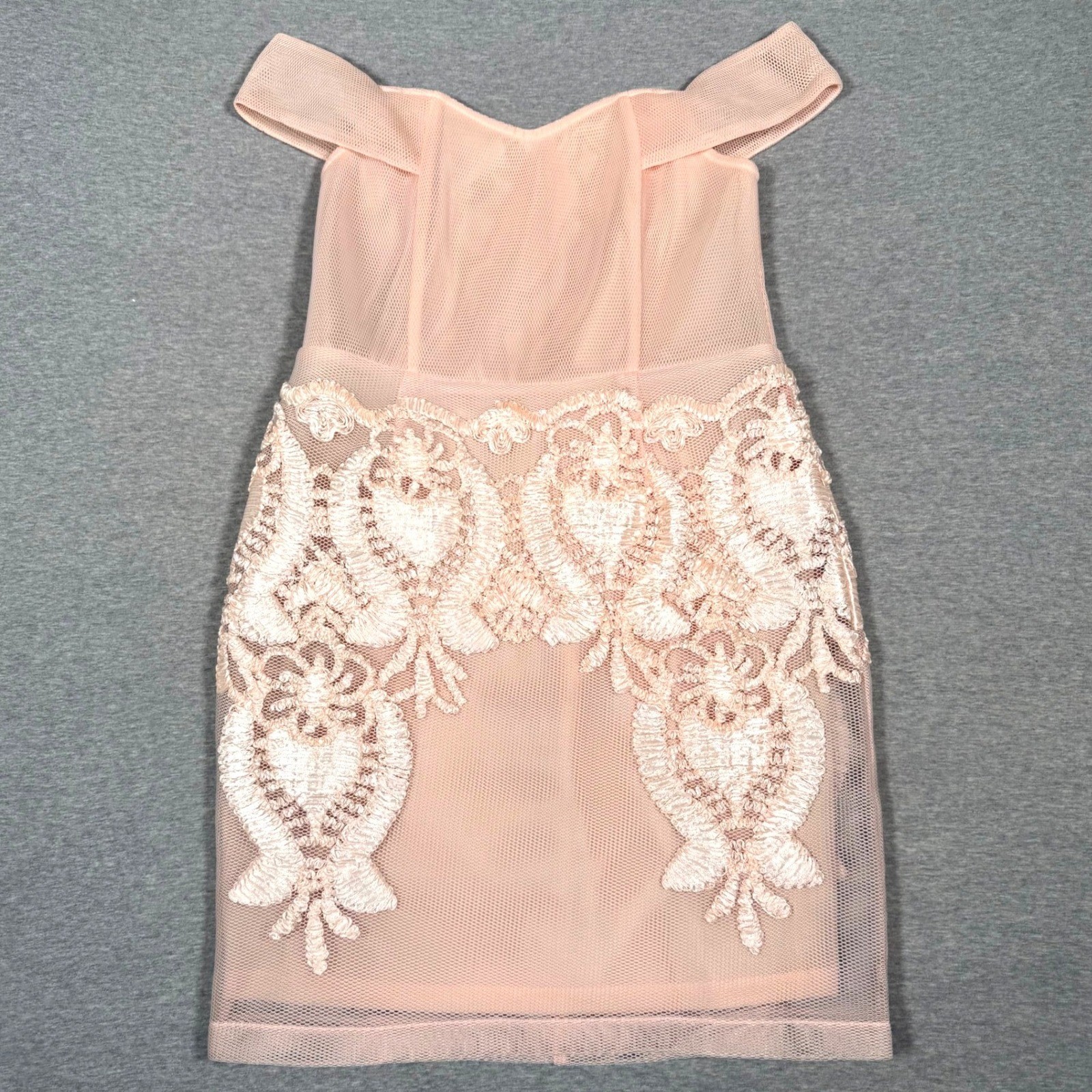 Soieblu Peach Pink Mesh Lace Off The Shoulder Mini Dress Womens Large Cocktail