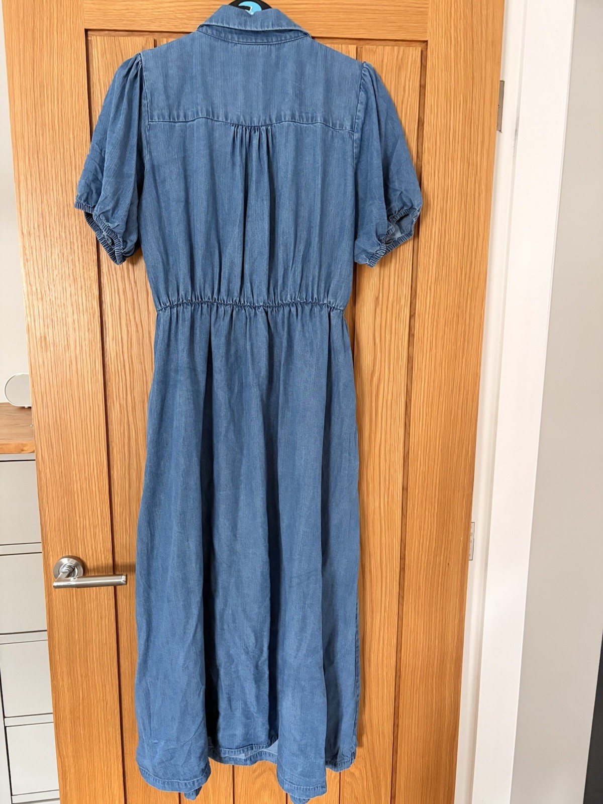 Oliver Bonas Shirt Midi Dress UK12 Light Blue Chambray Embroidered