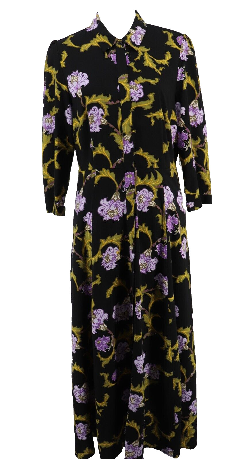 Eva Mendes NYC Maxi Shirt Dress Women Medium Floral Button 3/4 Sleeve Pocket New
