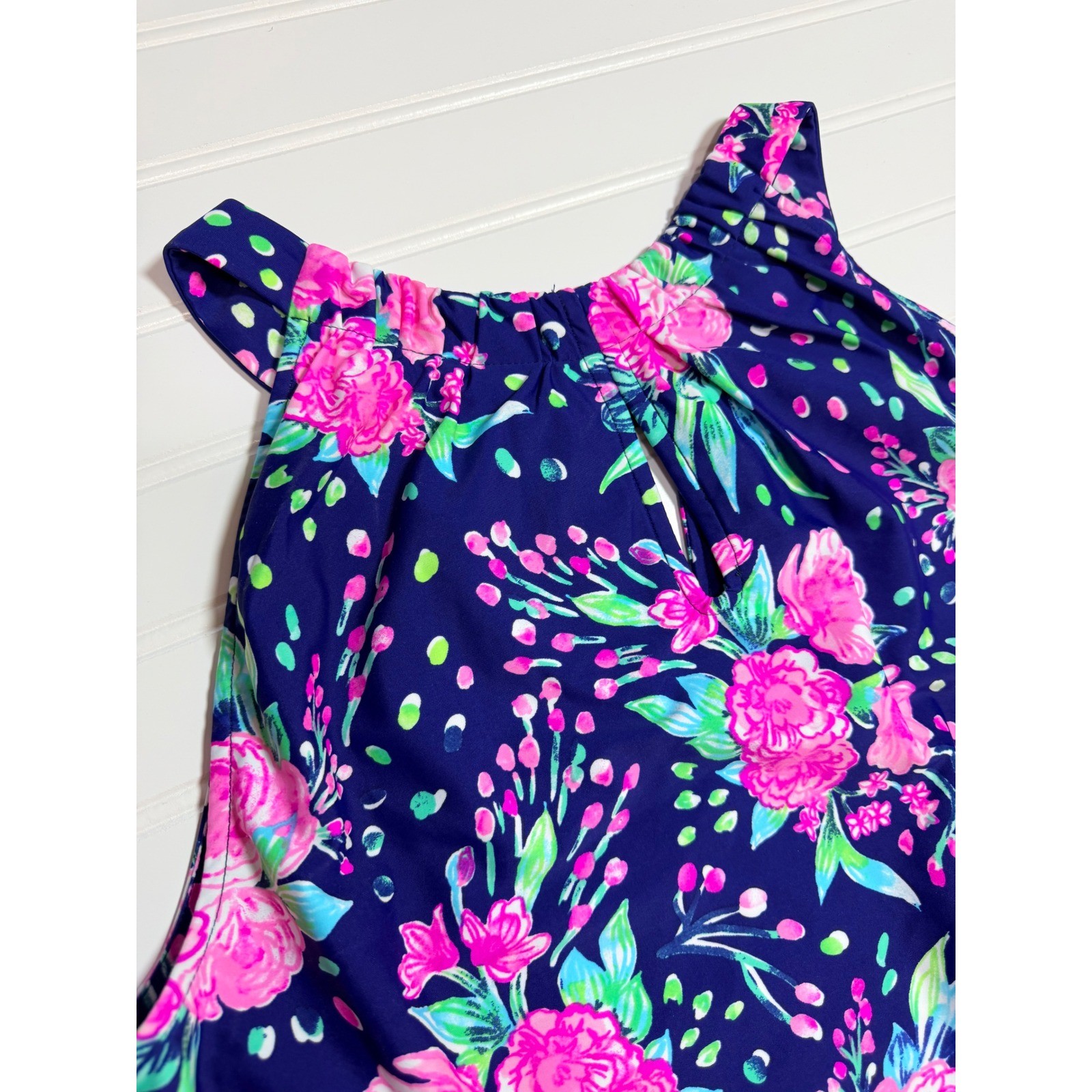 Aryeh Womens Navy Blue Pink Floral Halter Neck A-Line Dress Size Large