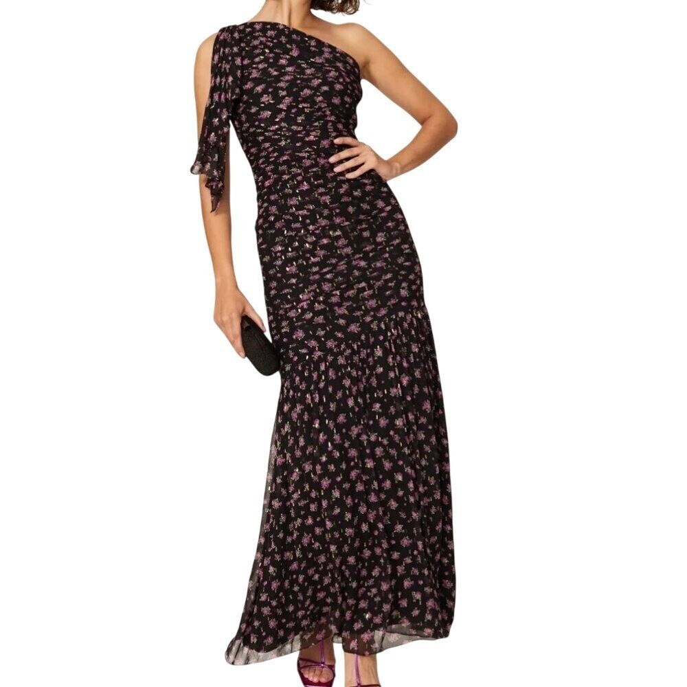 Shoshanna Black Size 10 One Shoulder Gown Vivine Tossed Rose Gown Wedding Guest