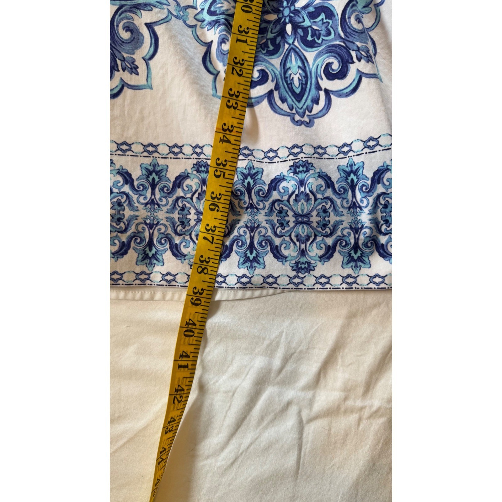 Talbots Blue White Tile Print Fit & Flare Dress Sleeveless Pockets Size 6