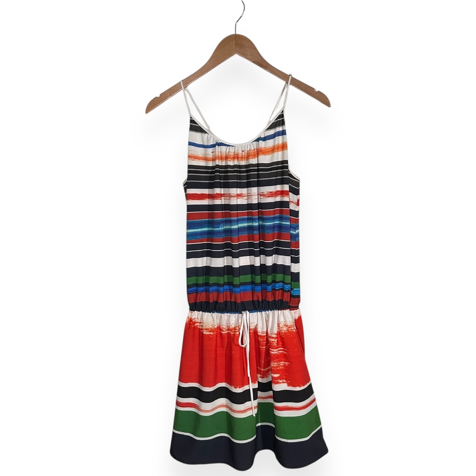 CLOVER CANYON Stripe Spaghetti Strap Mini Dress Beach Tropical Blouson Sundress