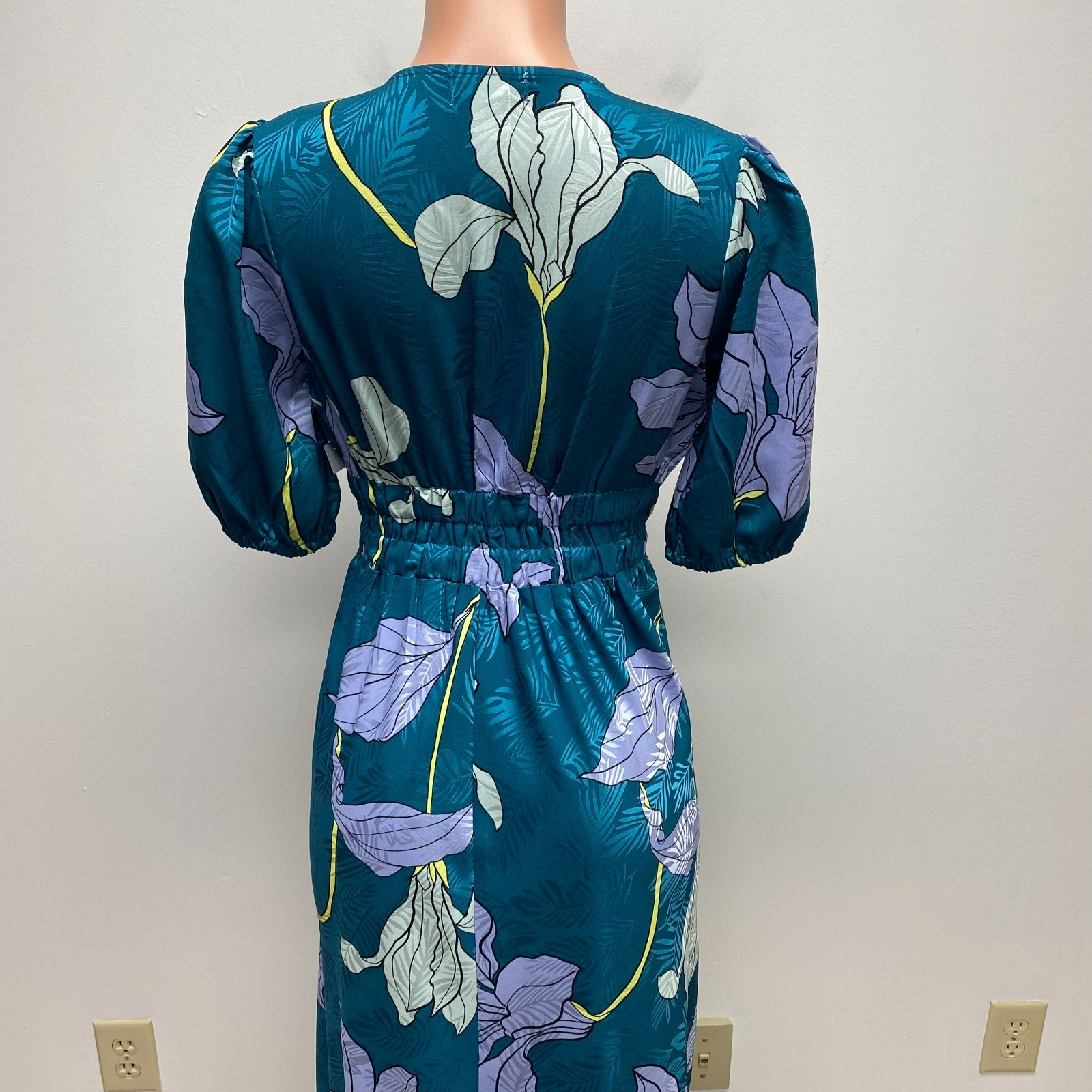 Sofia Jeans by Sofia Vergara Womens Blue Floral Satin Jacquard Midi Dress S