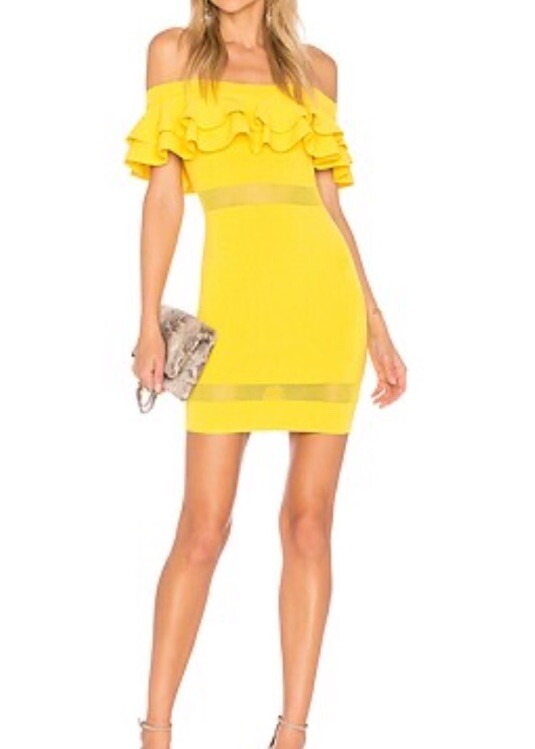 By the way Revolve Womens Yellow Knit Cocktail Dress Off Shoulder Sz S St28225