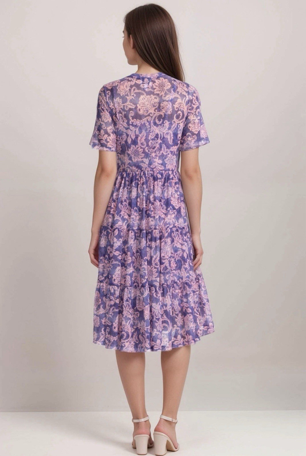 JOHNNY WAS PXL MESH TIERED FLORENTINA DRESS w/ SLIP