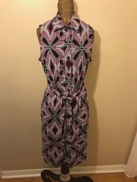 DANA BUCHMAN – PINK BLACK WHITE GRAY MULTI-COLOR SLEEVELESS DRESS – M