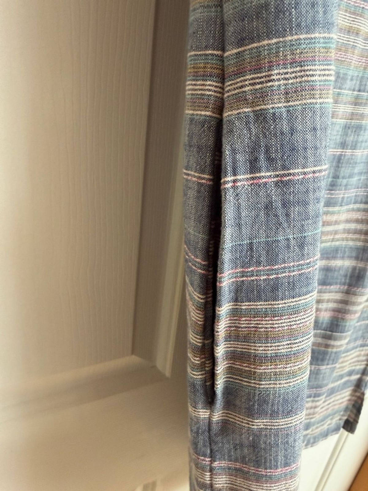 Talbots Striped Sleeveless Shift Dress with Crochet Bib – Blue & Pink