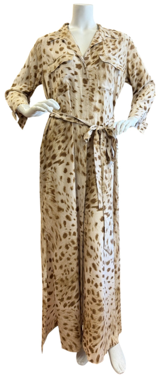 NWT L’AGENCE Cameron Silk Collar Dress Cacao Leopard Rope Belt Sleeves L Large
