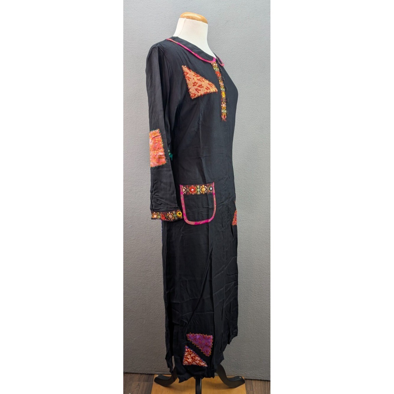 Sacred Threads Maxi Dress Floral Patchwork Long Sleeve Witchy Goth Size S/M NWT