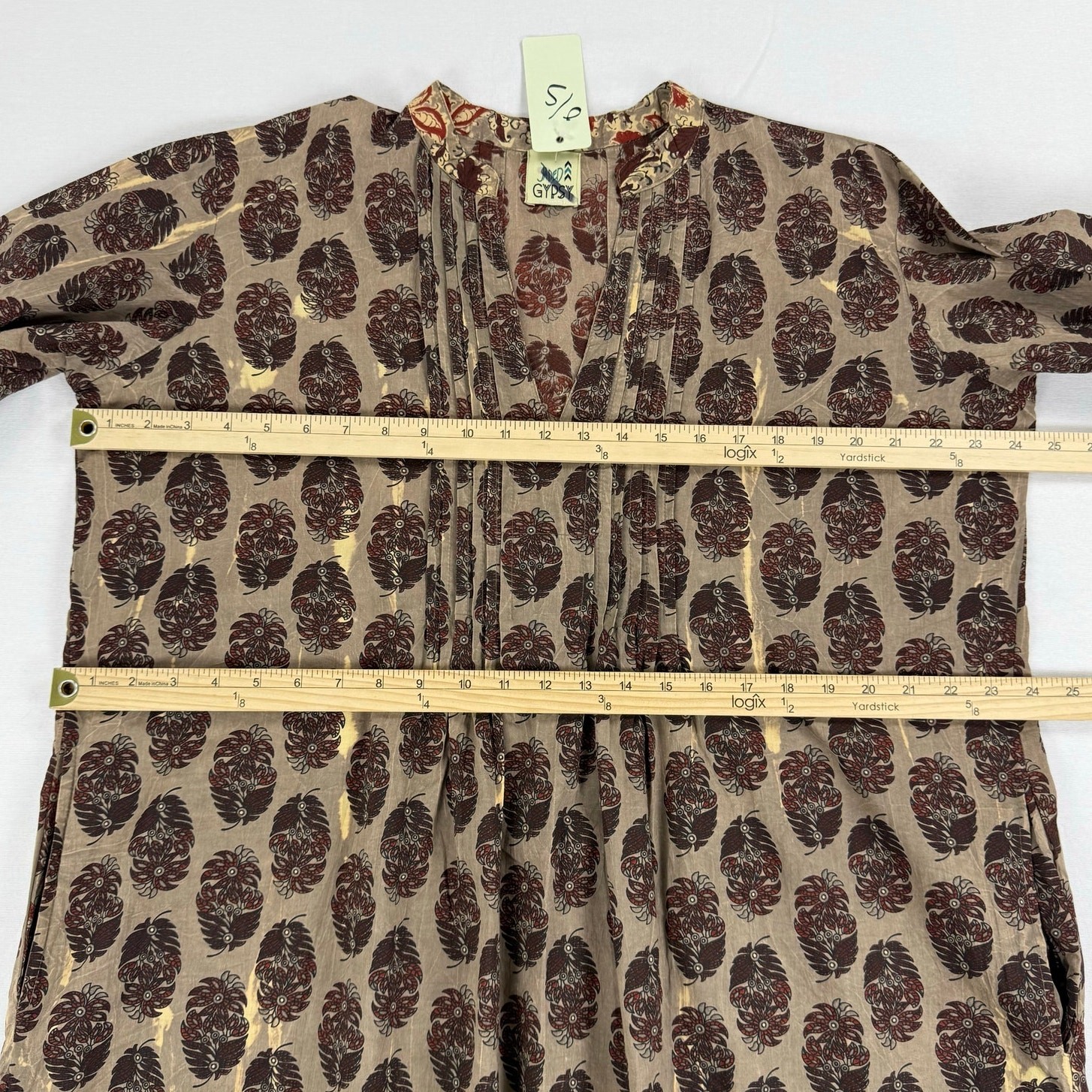 Jaded Gypsy Boho Pintuck Tunic Shirt Dress Women’s Small Large Brown