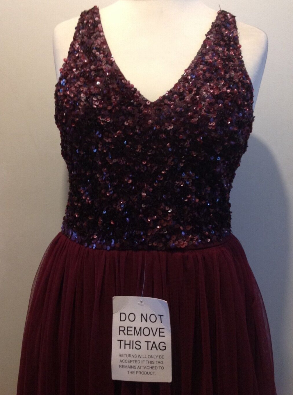 Beauut Embellished Maxi Dress Sequin Lined Tulle Size 10 Uk 38 EU BNWT Berry