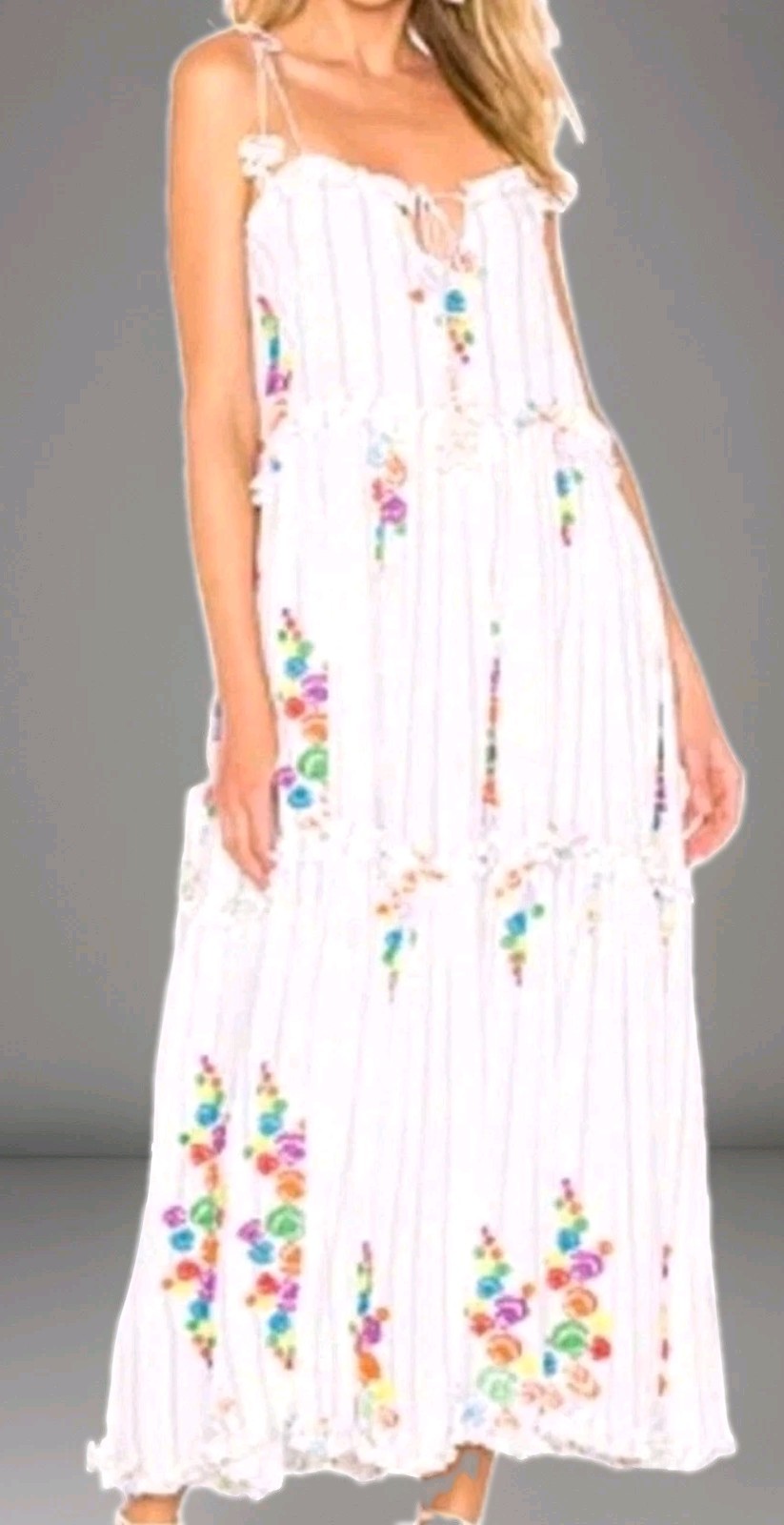 Women’s Revolve All Things Mochi Mady Small Maxi Dress Embroidered Boho Coastal