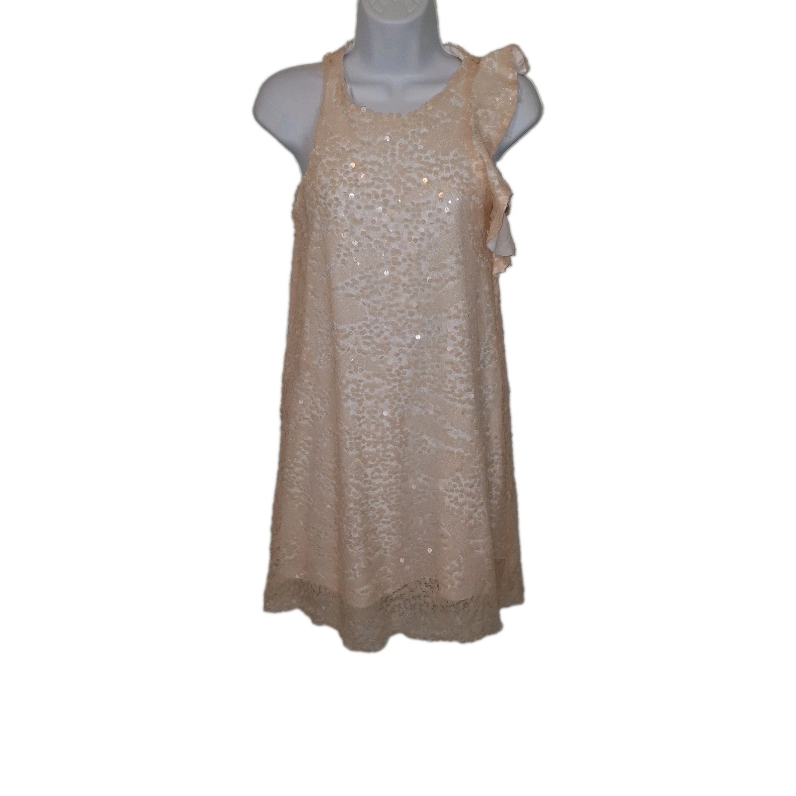 Sequin Mini Dress Sz S Ruffle Sparkle Glam Romantic Event Guest Coquette Elegant