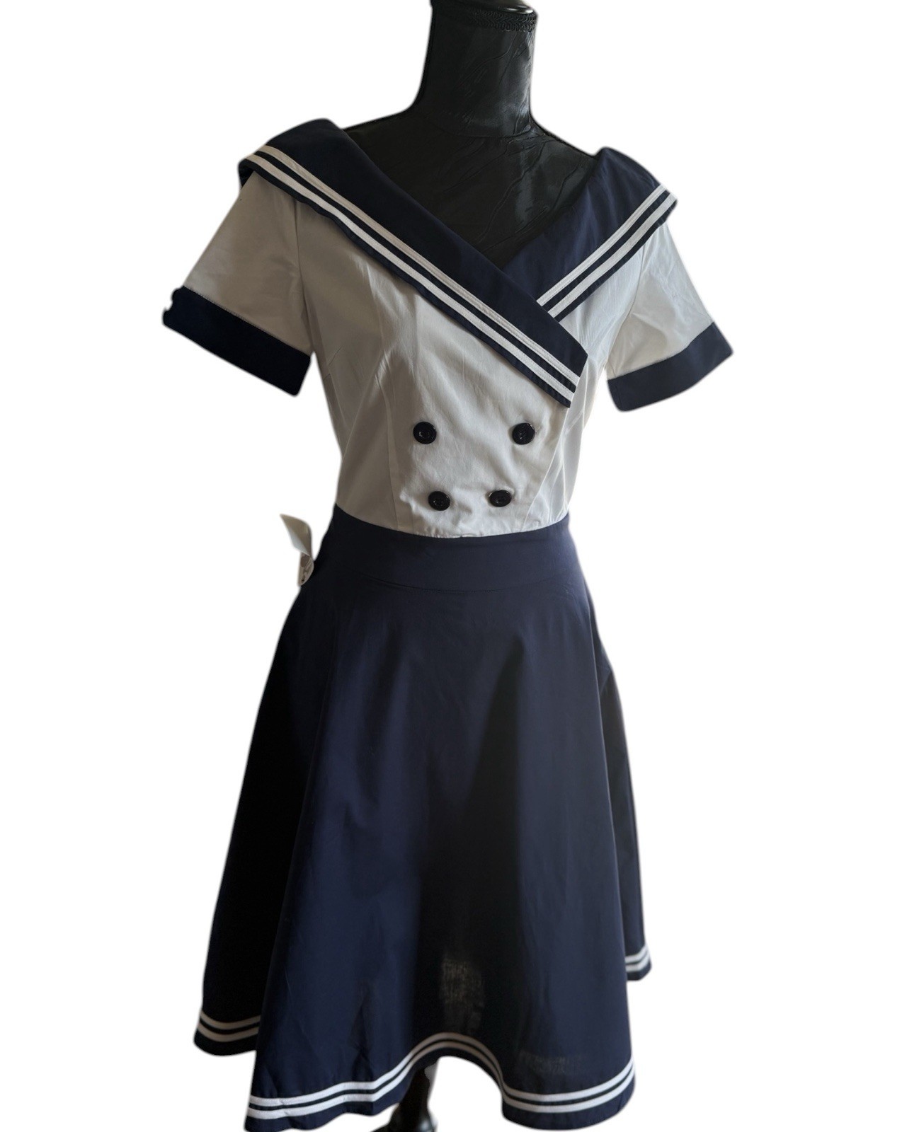 CHICstar Nautical Sailor Pin Up Dress Rockabilly Retro Navy White Swing S NWT